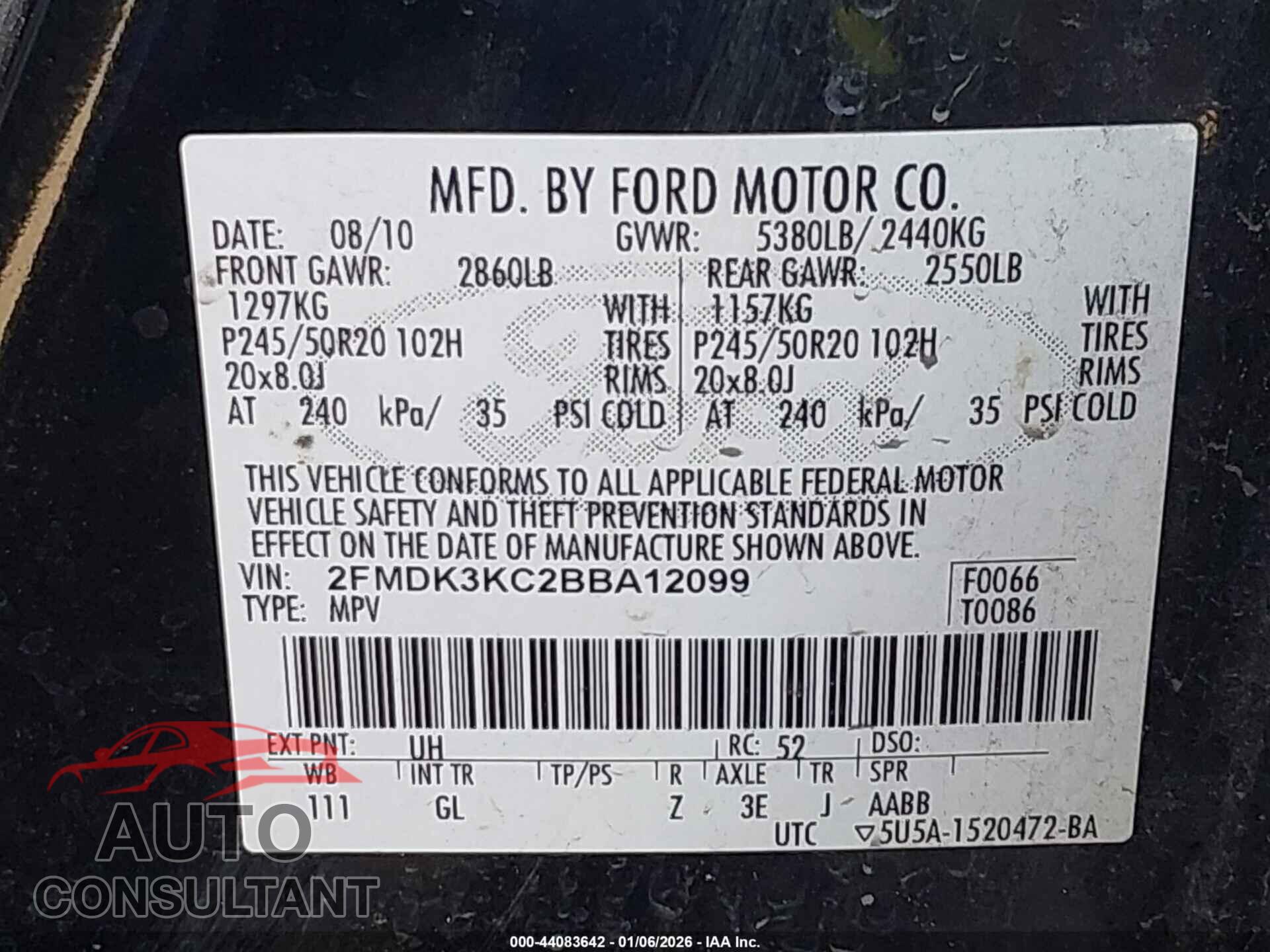 FORD EDGE 2011 - 2FMDK3KC2BBA12099