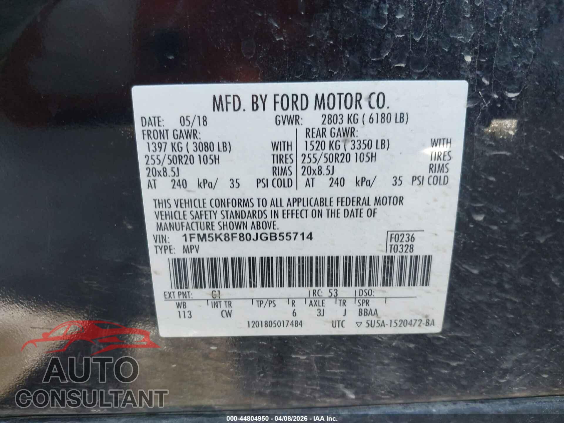 FORD EXPLORER 2018 - 1FM5K8F80JGB55714