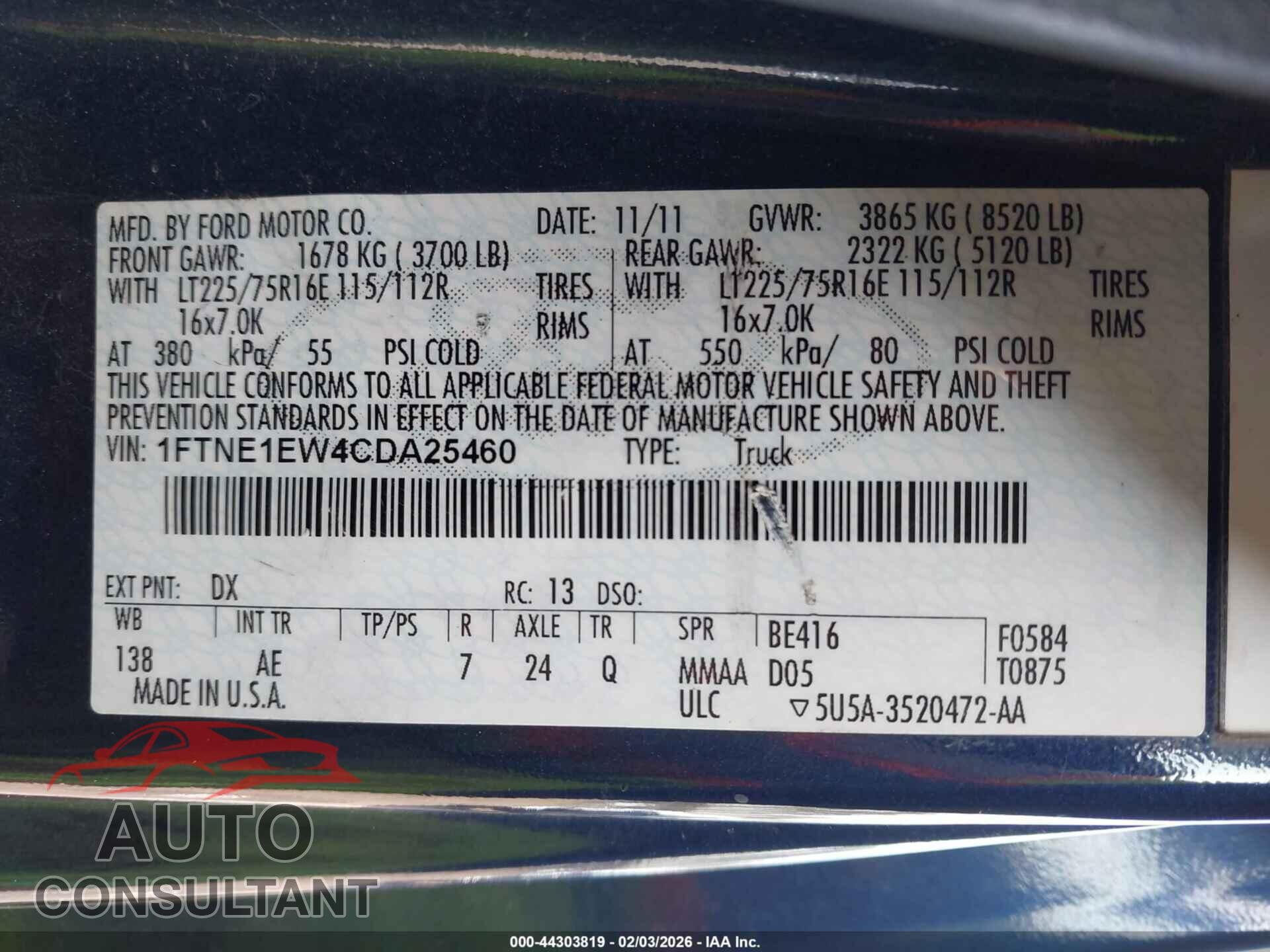FORD E-150 2012 - 1FTNE1EW4CDA25460