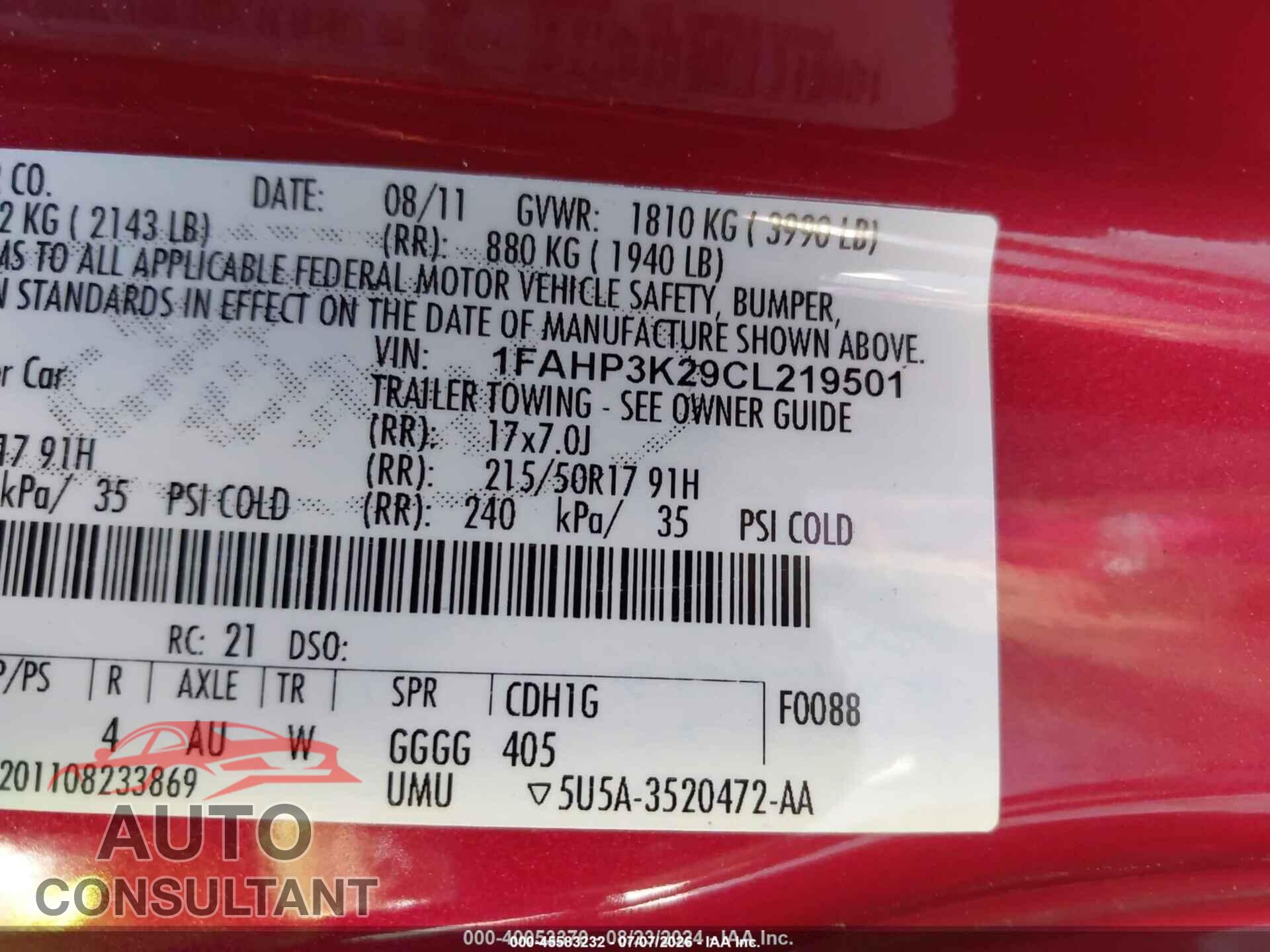 FORD FOCUS 2012 - 1FAHP3K29CL219501