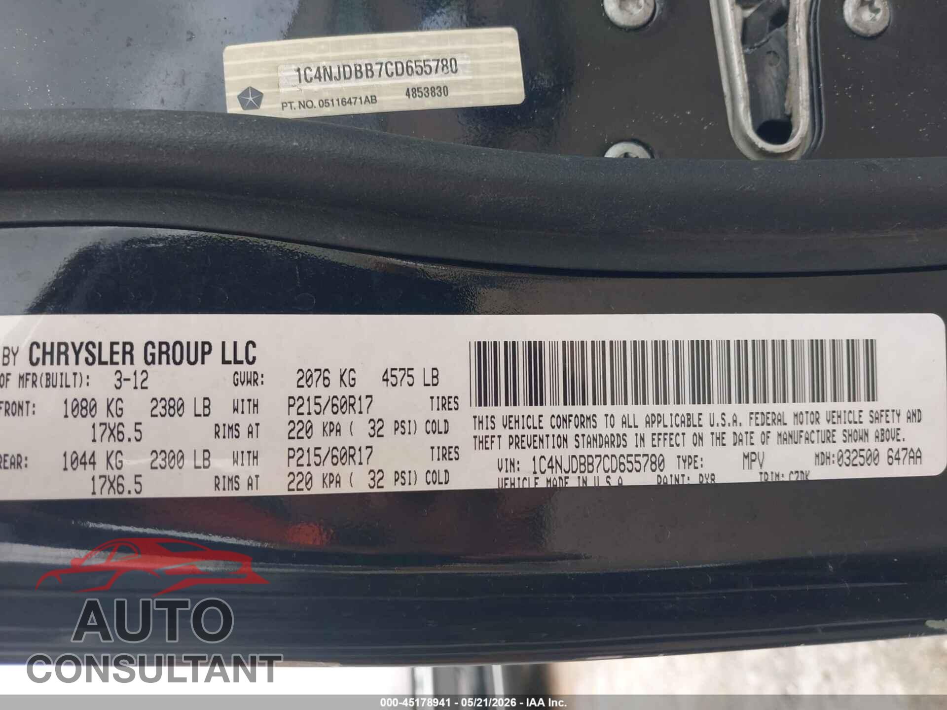 JEEP COMPASS 2012 - 1C4NJDBB7CD655780