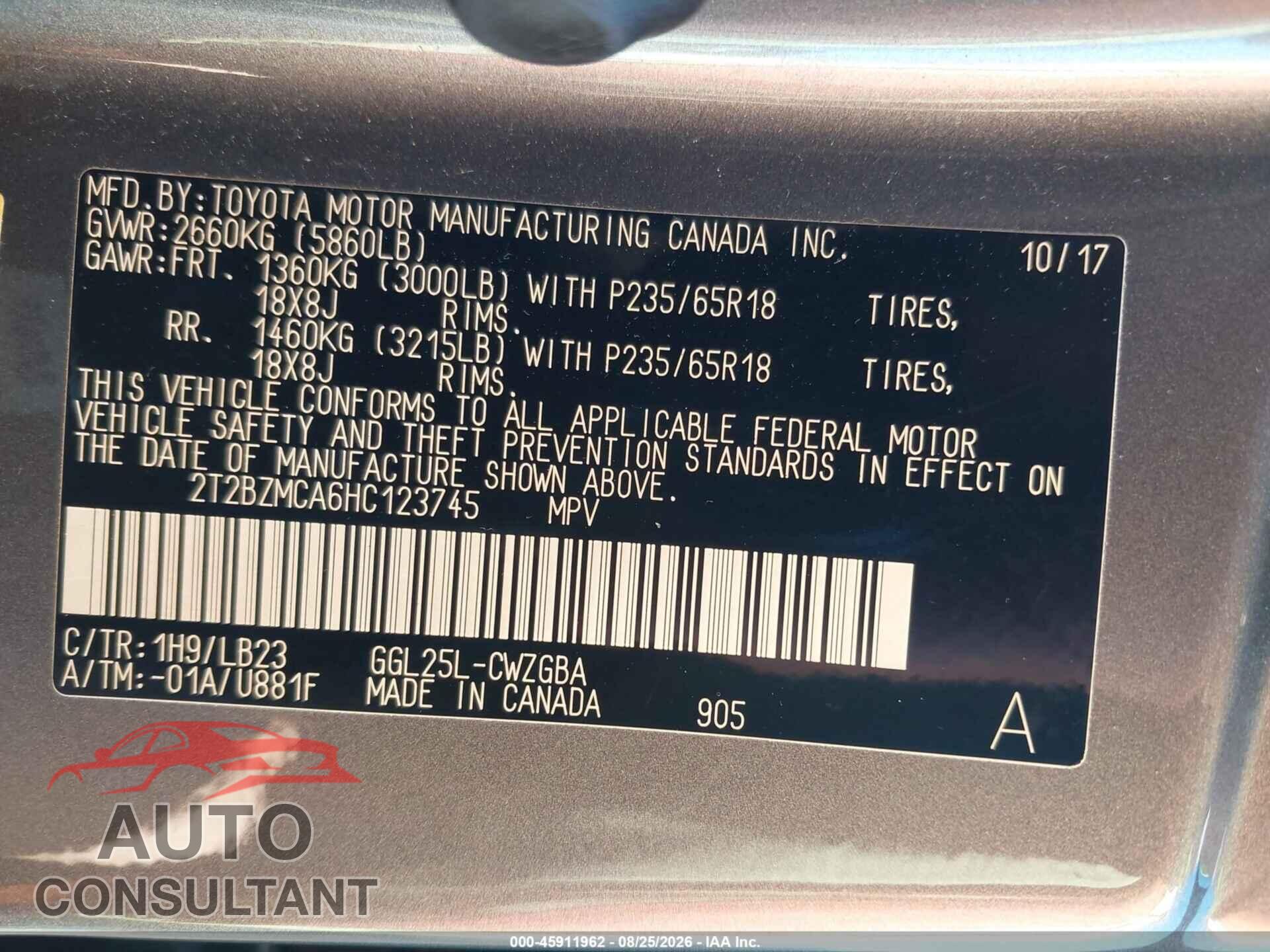 LEXUS RX 350 2017 - 2T2BZMCA6HC123745