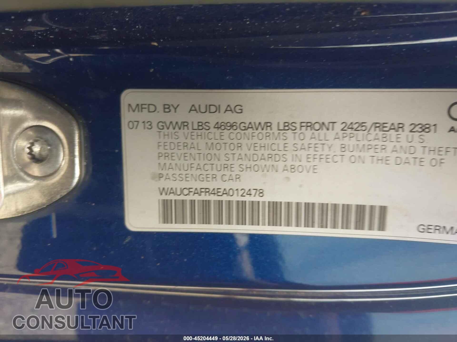 AUDI A5 2014 - WAUCFAFR4EA012478