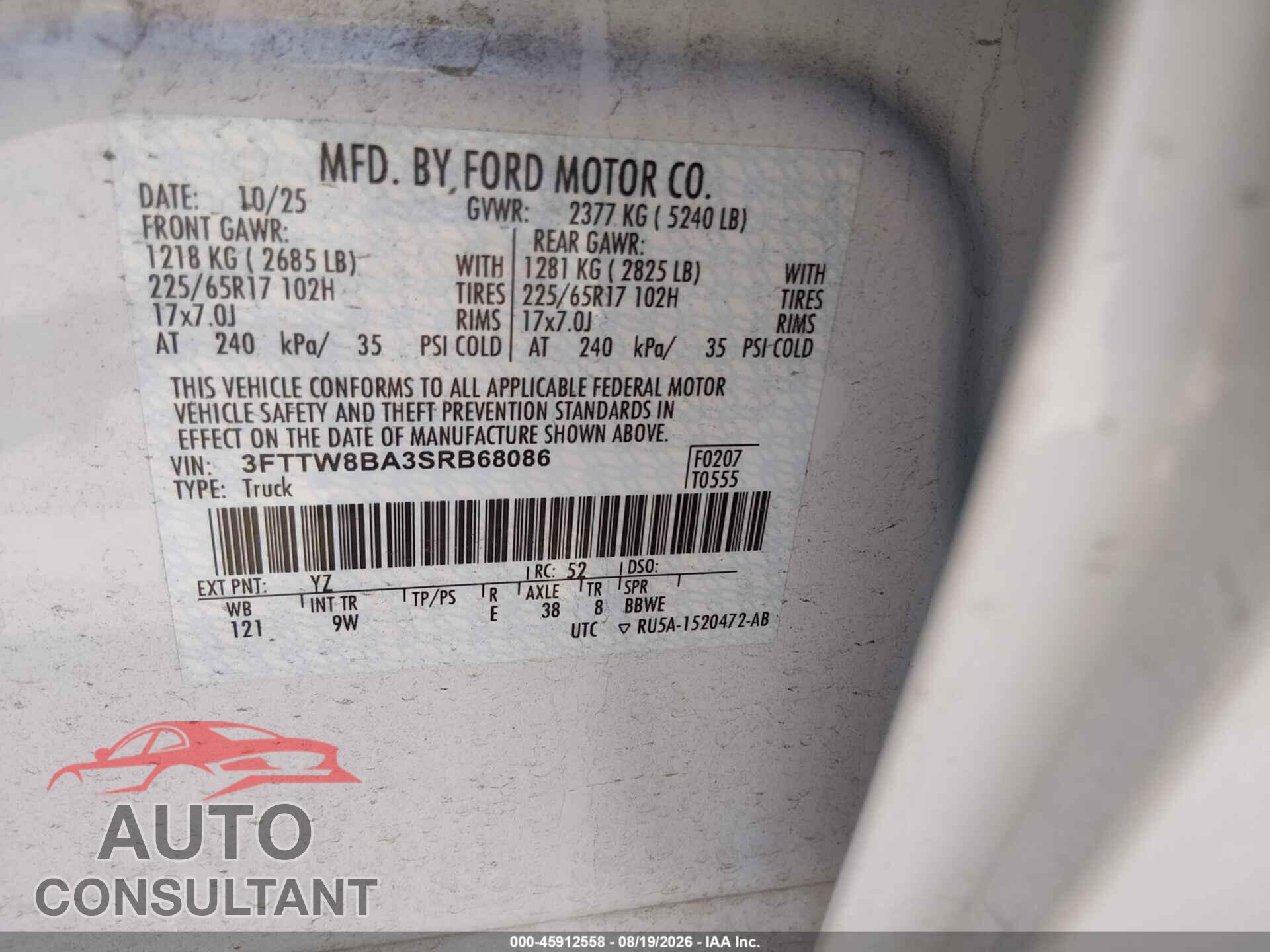 FORD MAVERICK 2025 - 3FTTW8BA3SRB68086