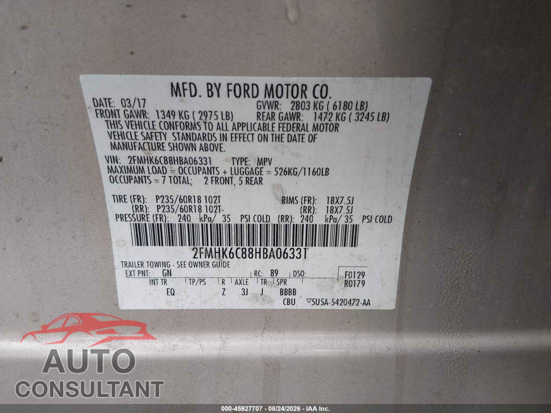 FORD FLEX 2017 - 2FMHK6C88HBA06331