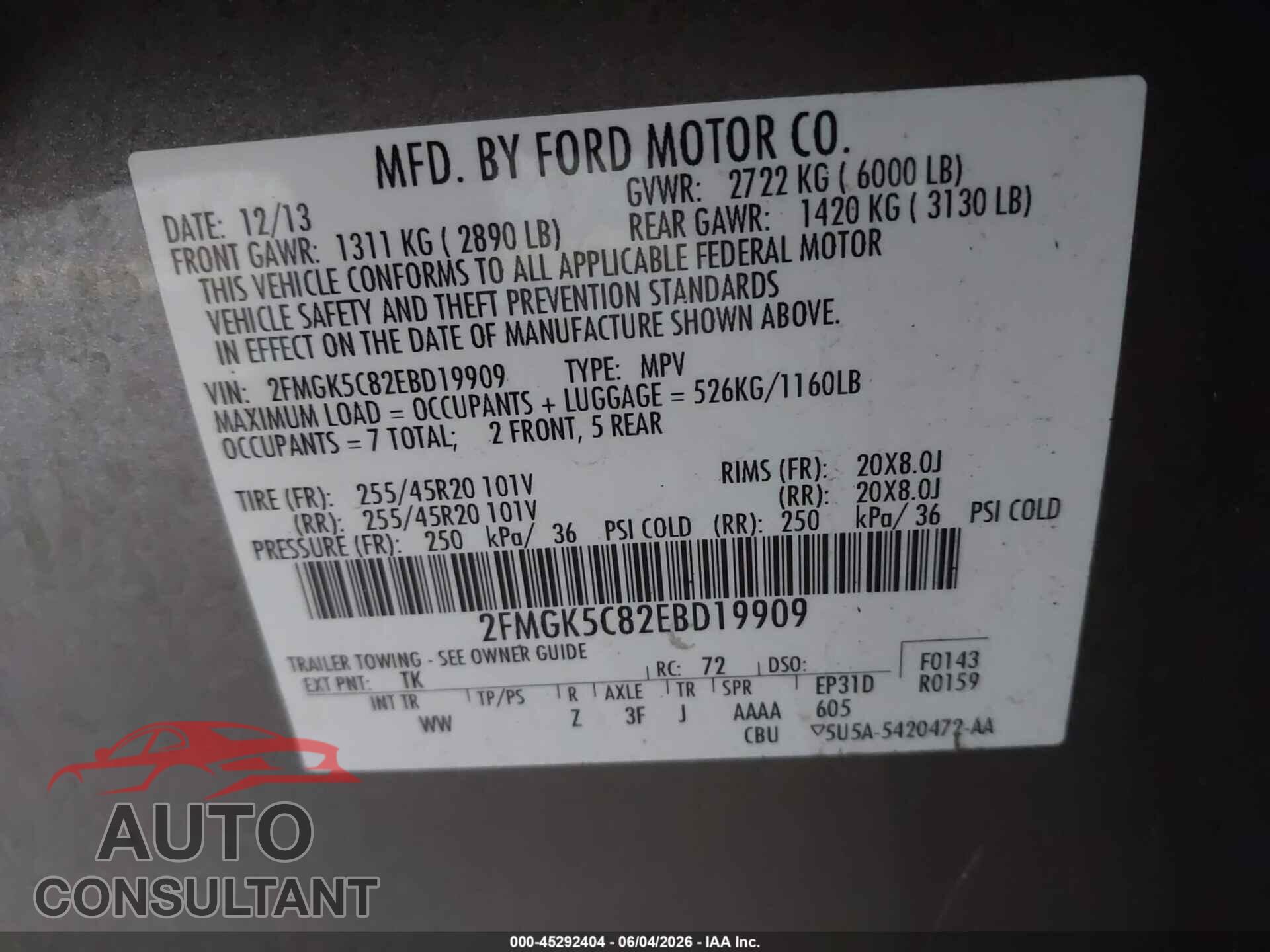 FORD FLEX 2014 - 2FMGK5C82EBD19909