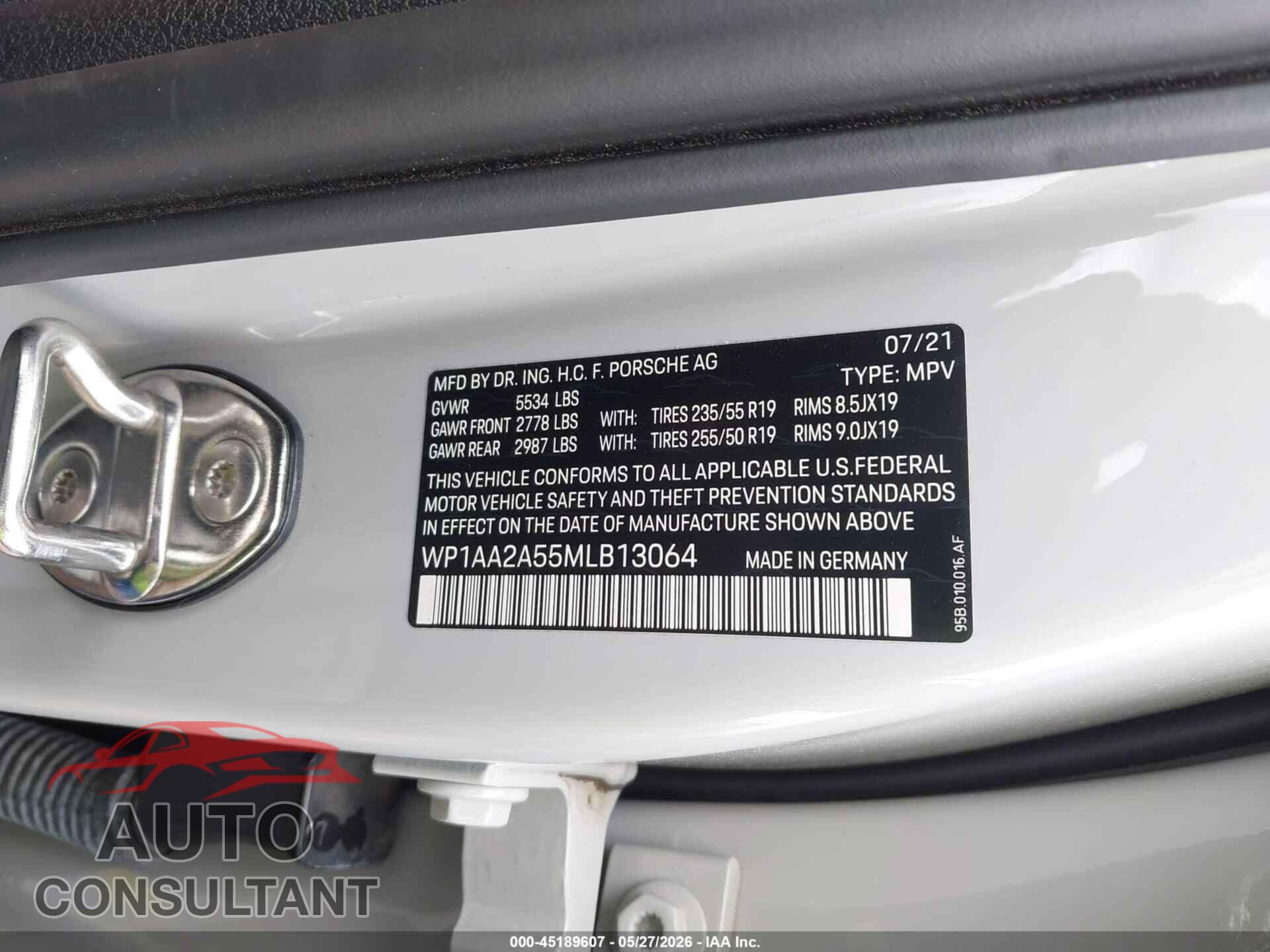 PORSCHE MACAN 2021 - WP1AA2A55MLB13064