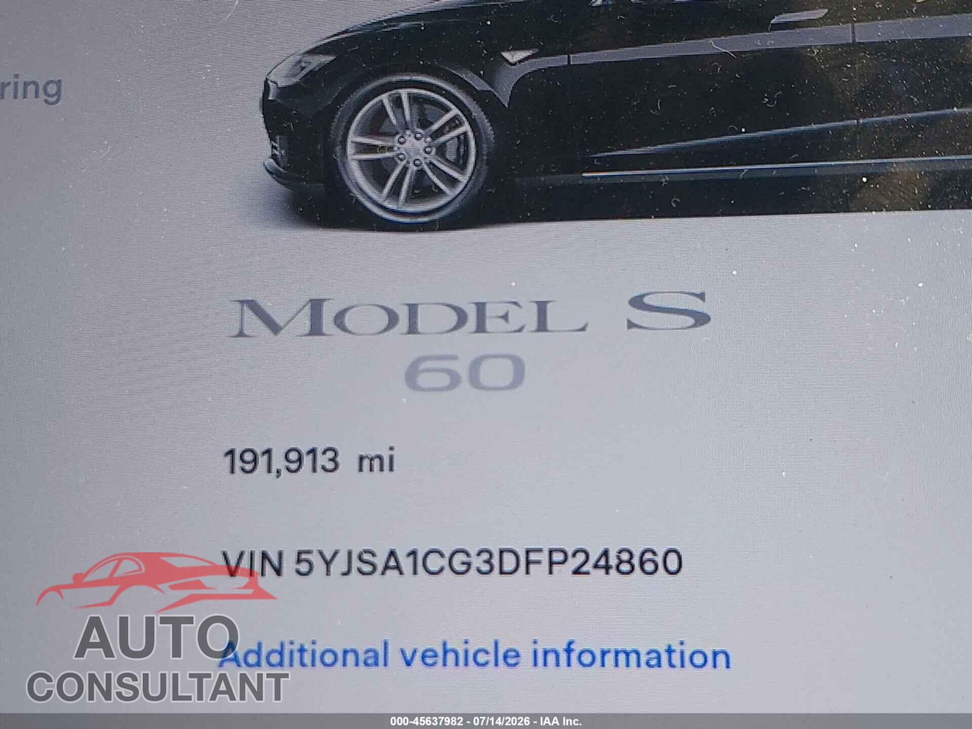 TESLA MODEL S 2013 - 5YJSA1CG3DFP24860
