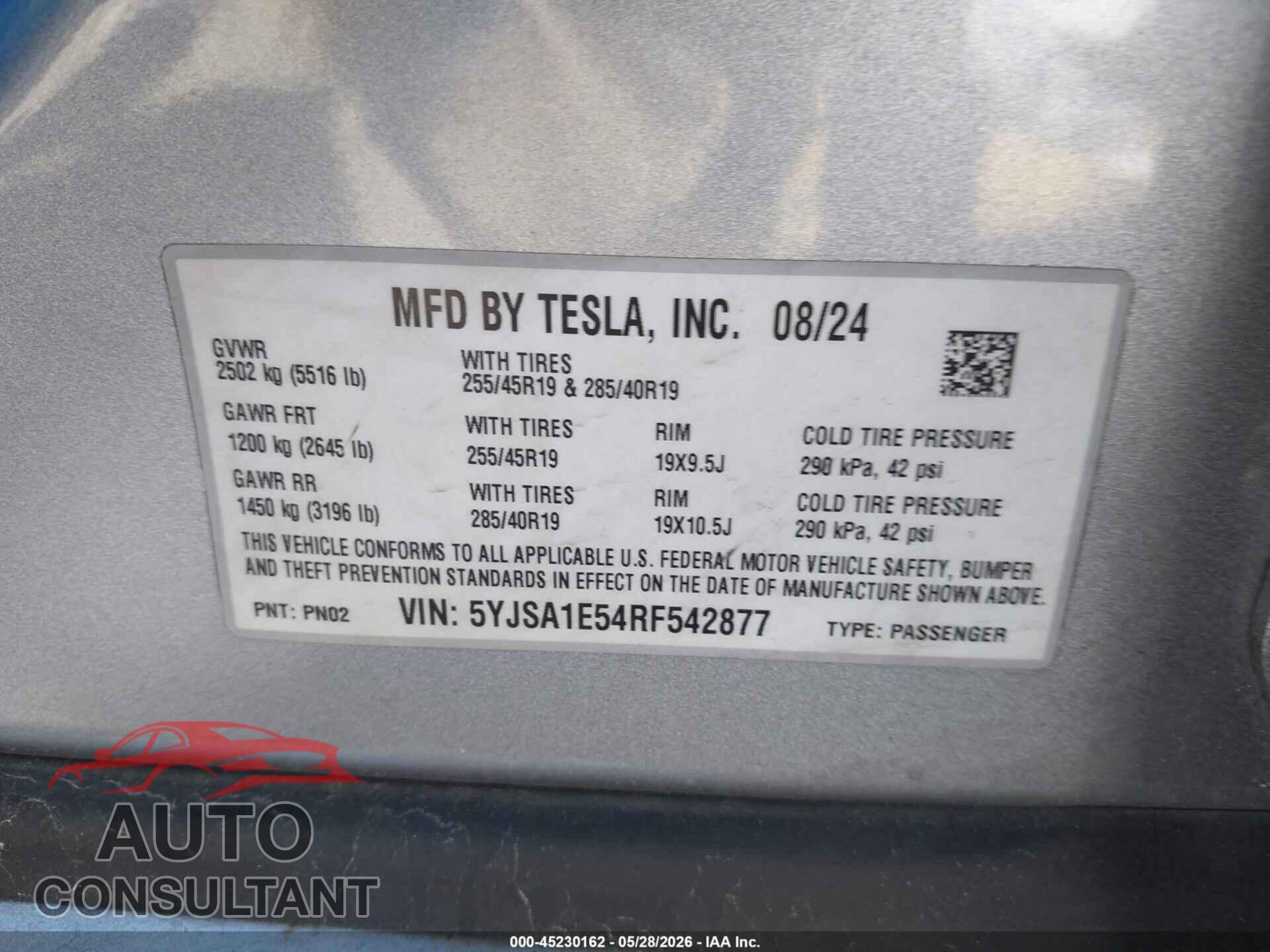 TESLA MODEL S 2024 - 5YJSA1E54RF542877