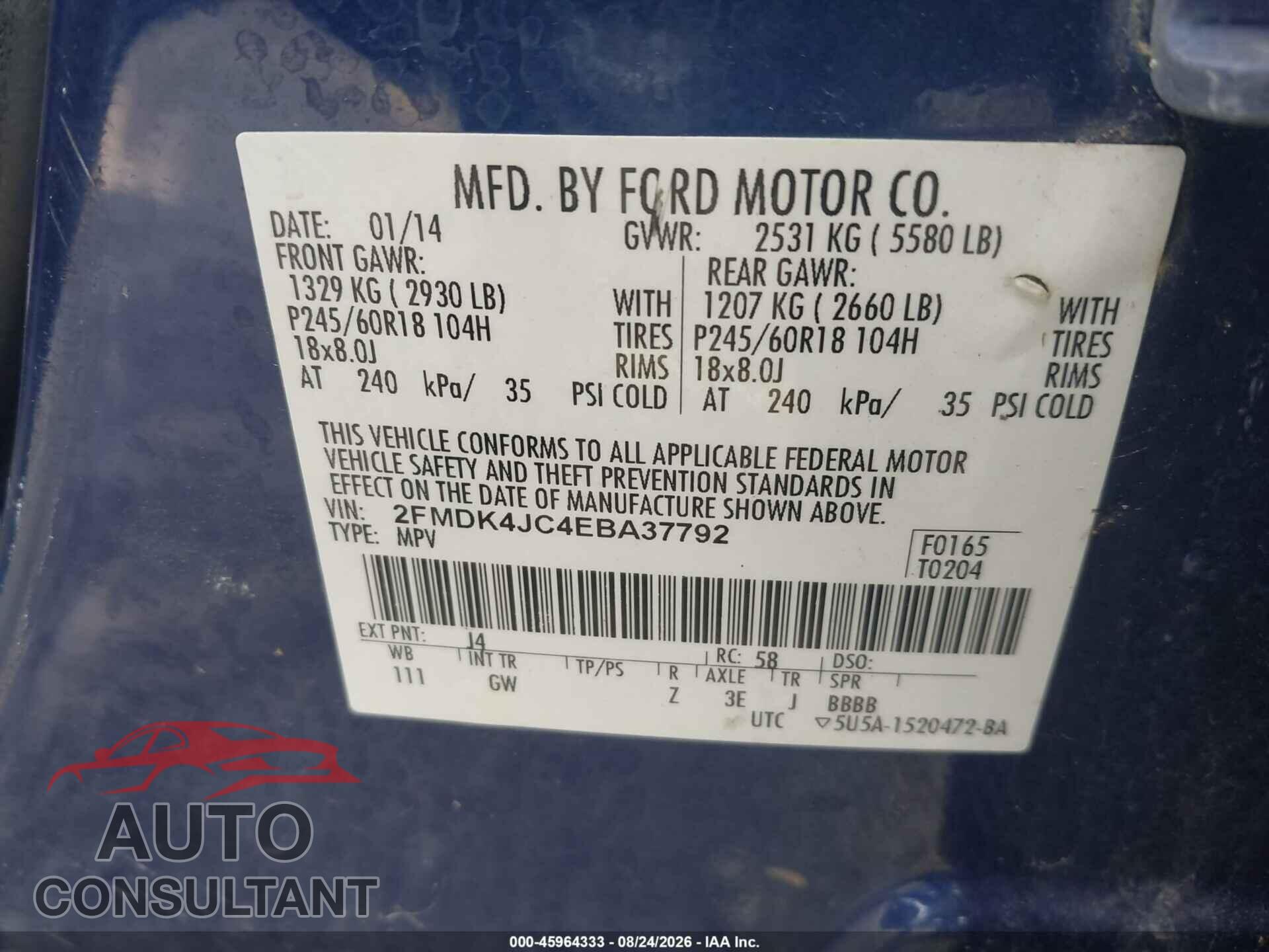 FORD EDGE 2014 - 2FMDK4JC4EBA37792
