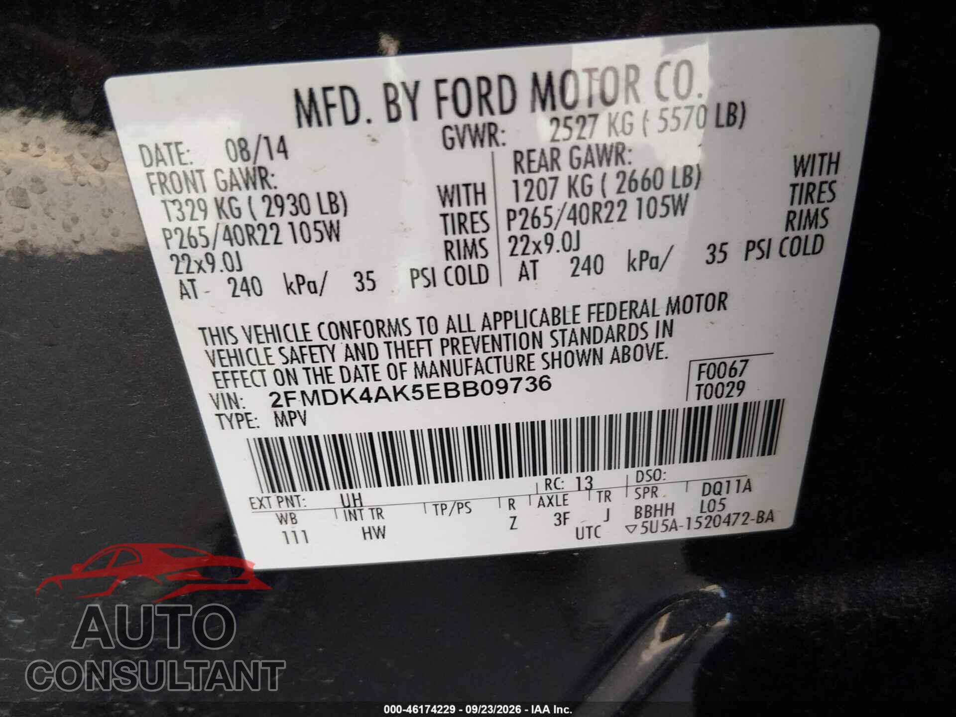 FORD EDGE 2014 - 2FMDK4AK5EBB09736
