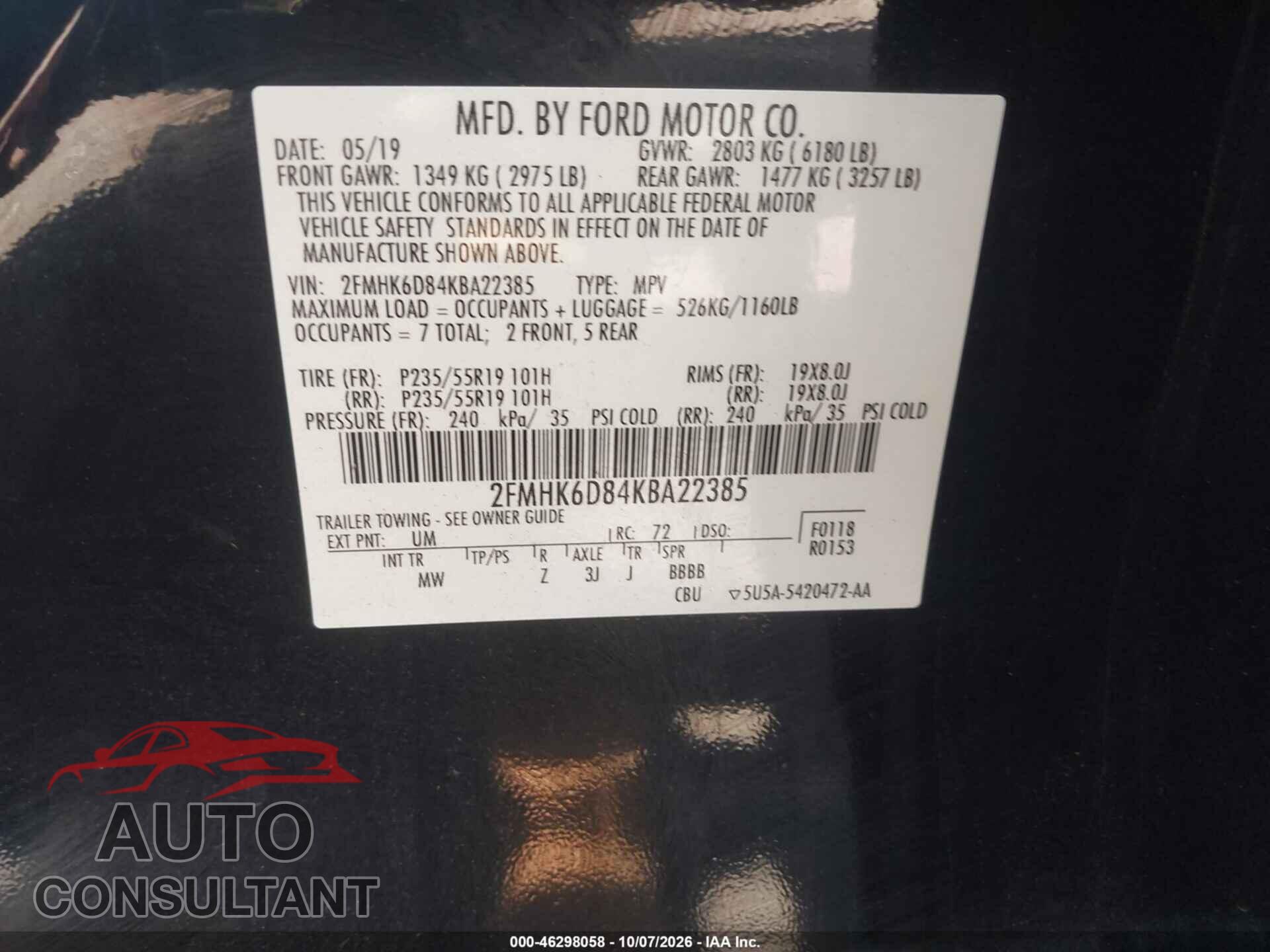 FORD FLEX 2019 - 2FMHK6D84KBA22385