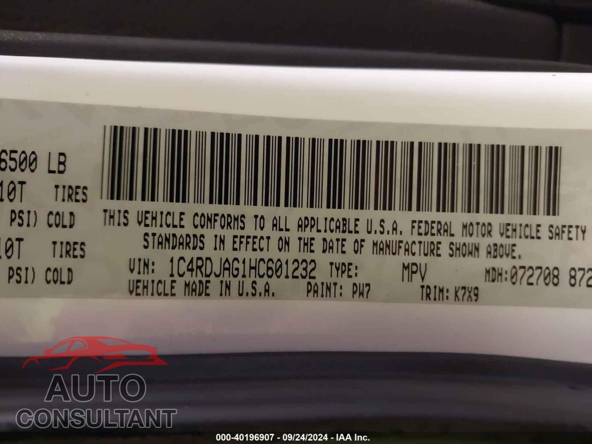 DODGE DURANGO 2017 - 1C4RDJAG1HC601232