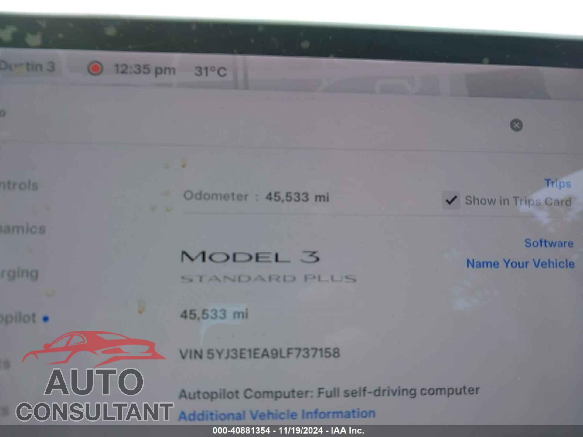TESLA MODEL 3 2020 - 5YJ3E1EA9LF737158