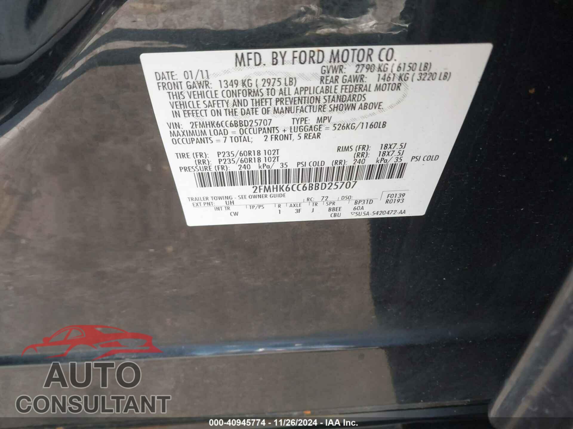FORD FLEX 2011 - 2FMHK6CC6BBD25707