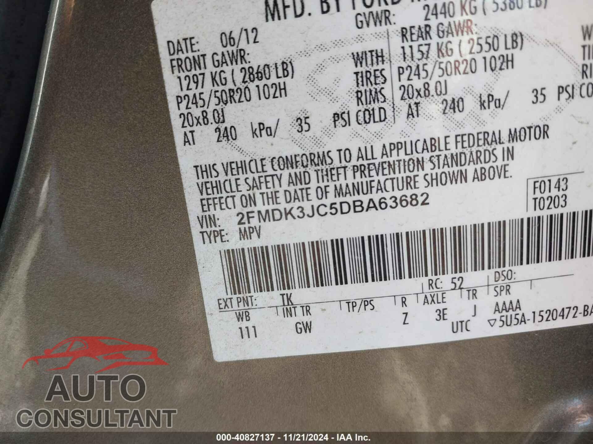 FORD EDGE 2013 - 2FMDK3JC5DBA63682