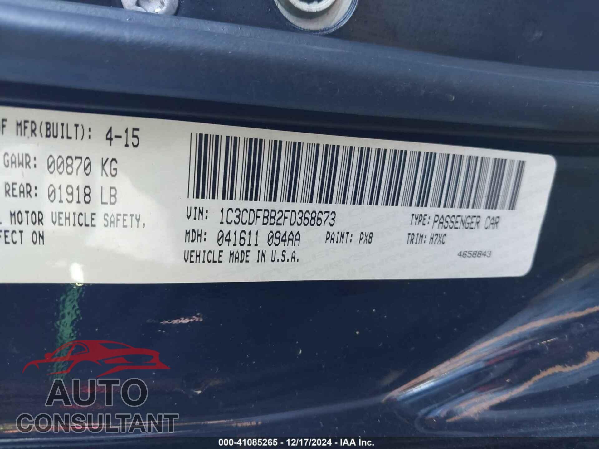 DODGE DART 2015 - 1C3CDFBB2FD368673