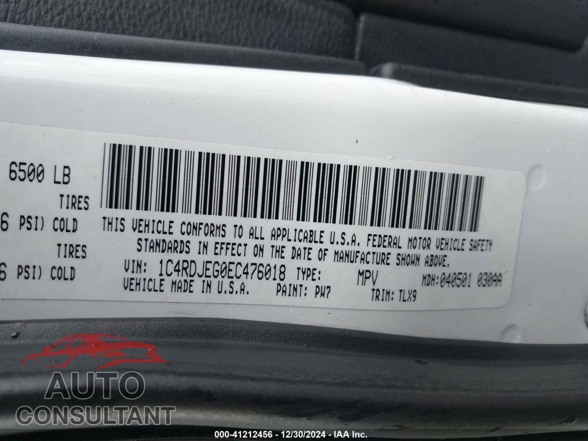 DODGE DURANGO 2014 - 1C4RDJEG0EC476018
