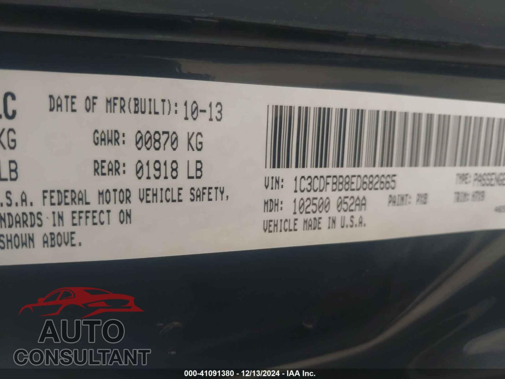 DODGE DART 2014 - 1C3CDFBB8ED682665