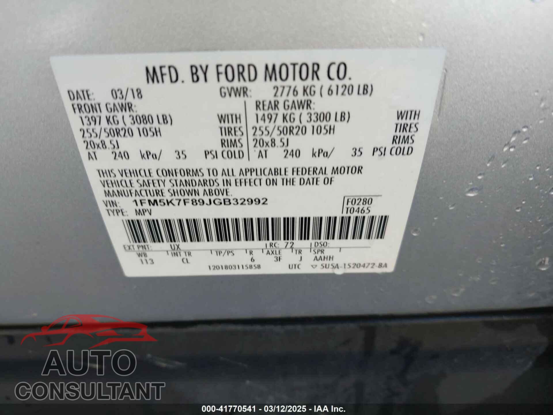 FORD EXPLORER 2018 - 1FM5K7F89JGB32992