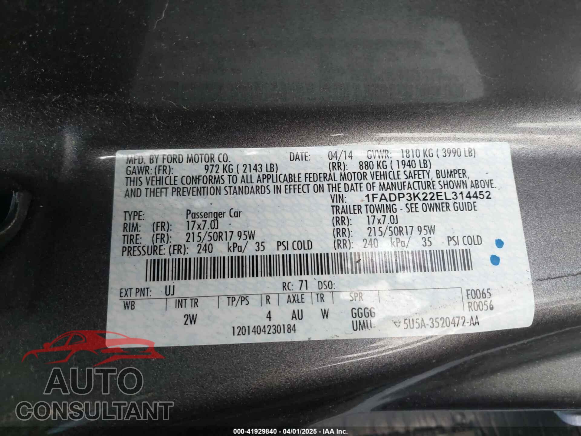 FORD FOCUS 2014 - 1FADP3K22EL314452