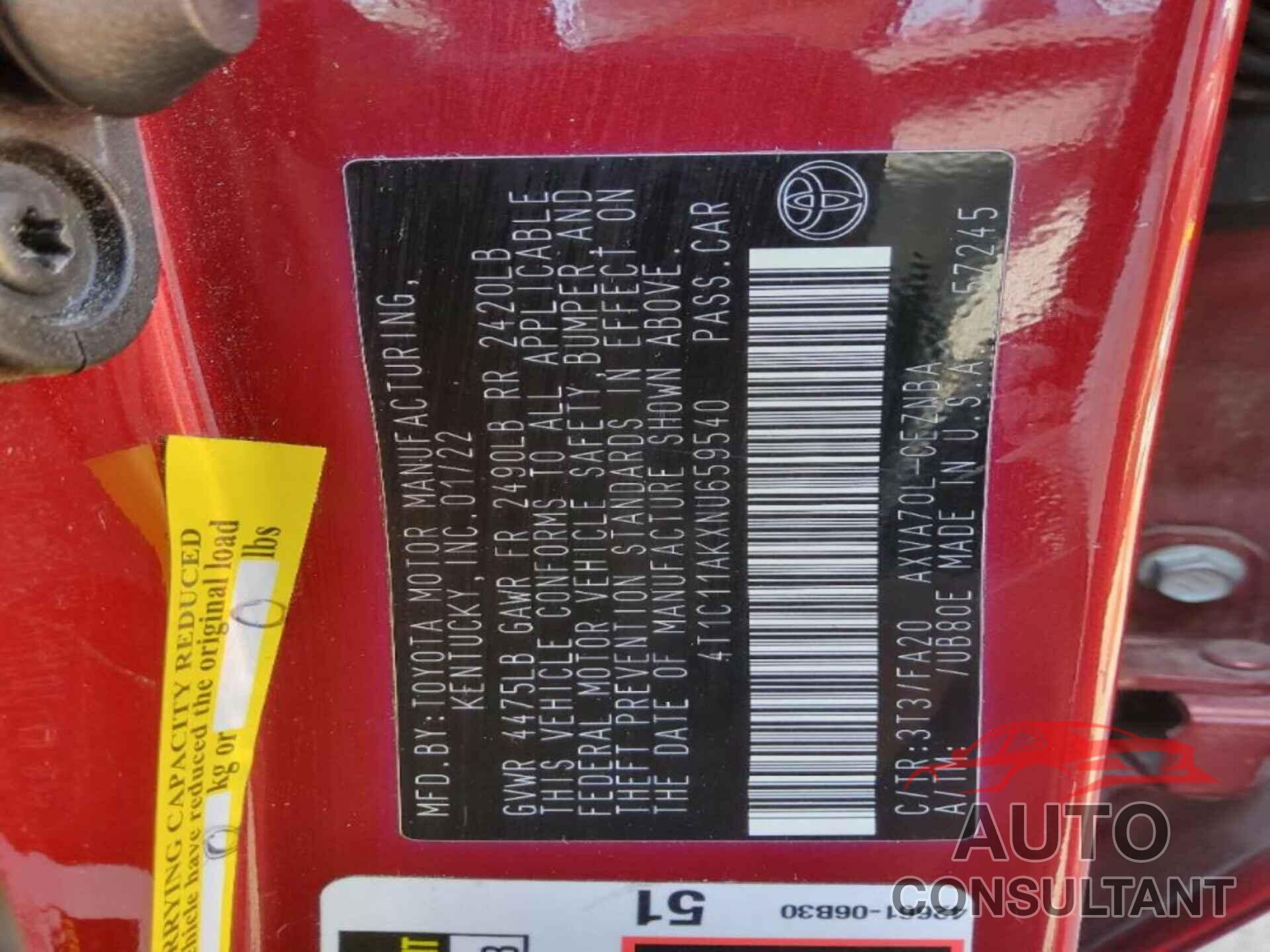 TOYOTA CAMRY 2022 - 4T1C11AKXNU659540