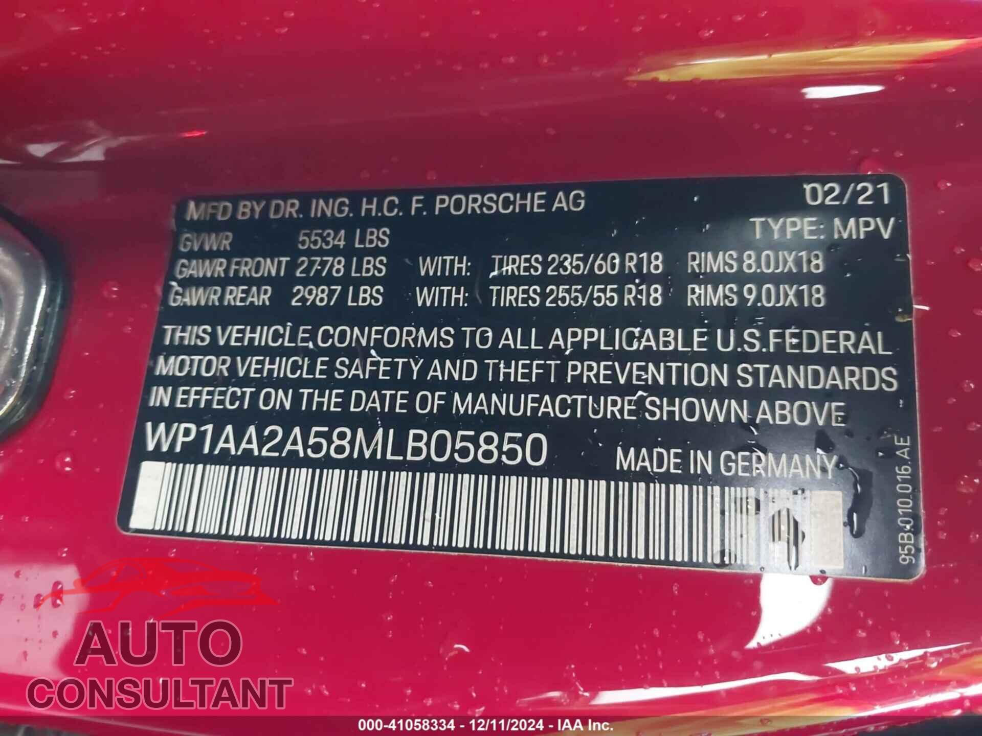 PORSCHE MACAN 2021 - WP1AA2A58MLB05850