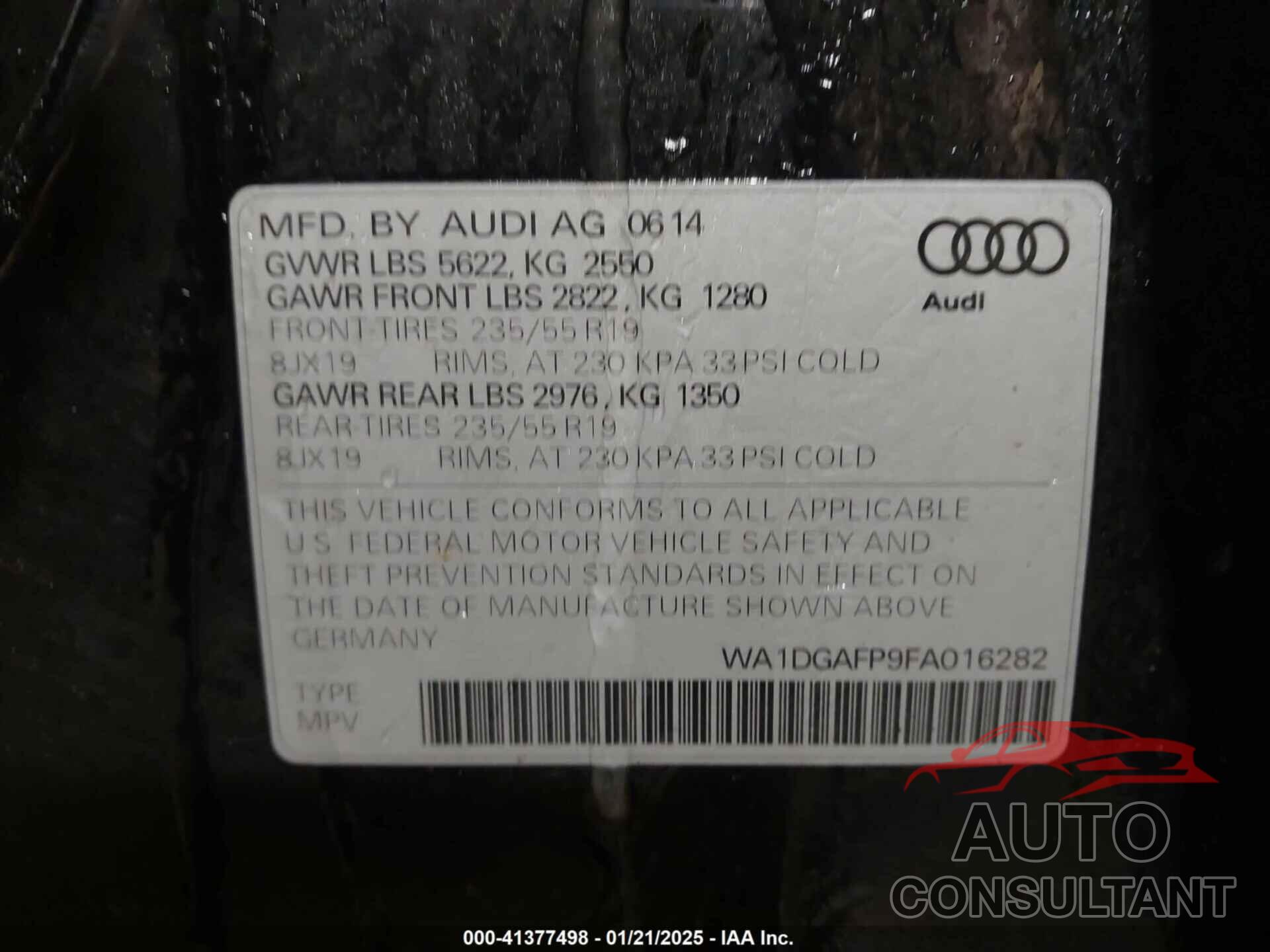 AUDI Q5 2015 - WA1DGAFP9FA016282