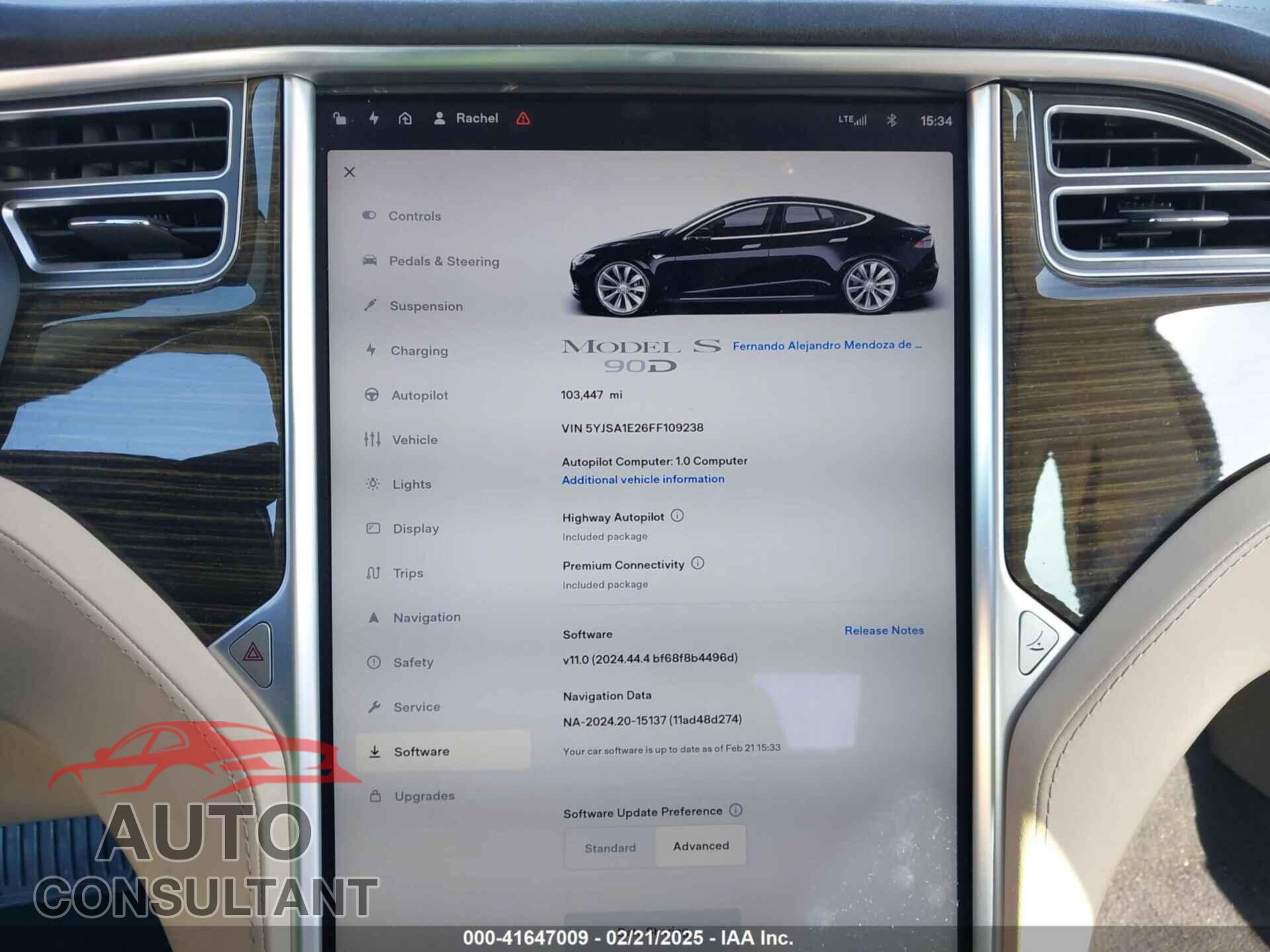 TESLA MODEL S 2015 - 5YJSA1E26FF109238