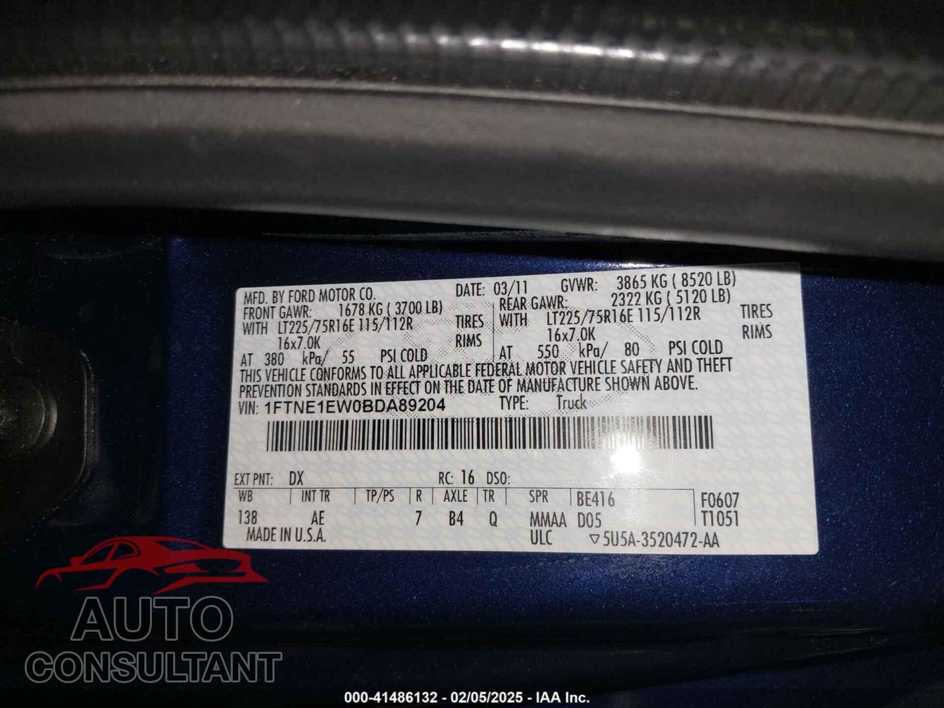 FORD E-150 2011 - 1FTNE1EW0BDA89204