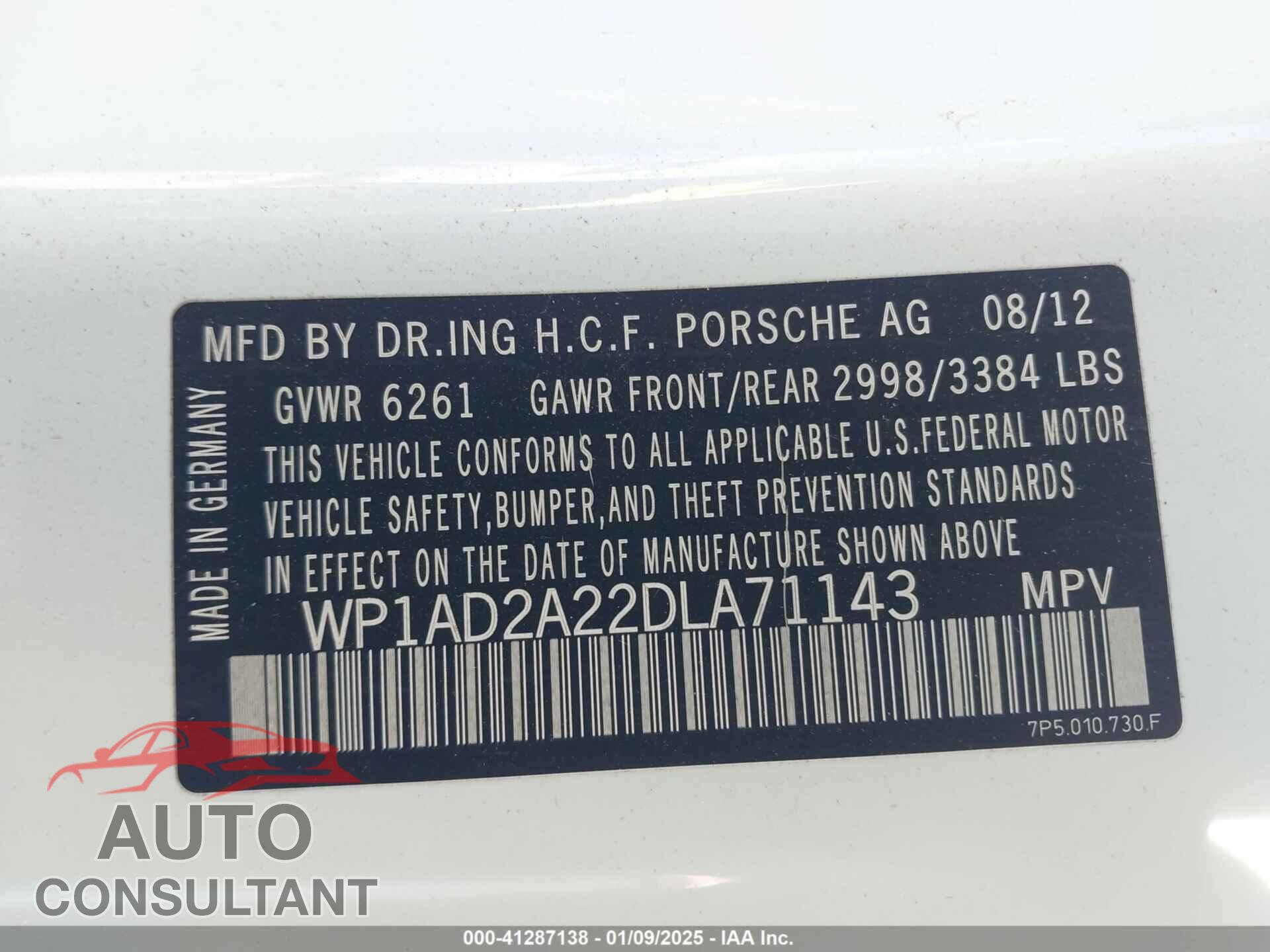 PORSCHE CAYENNE 2013 - WP1AD2A22DLA71143