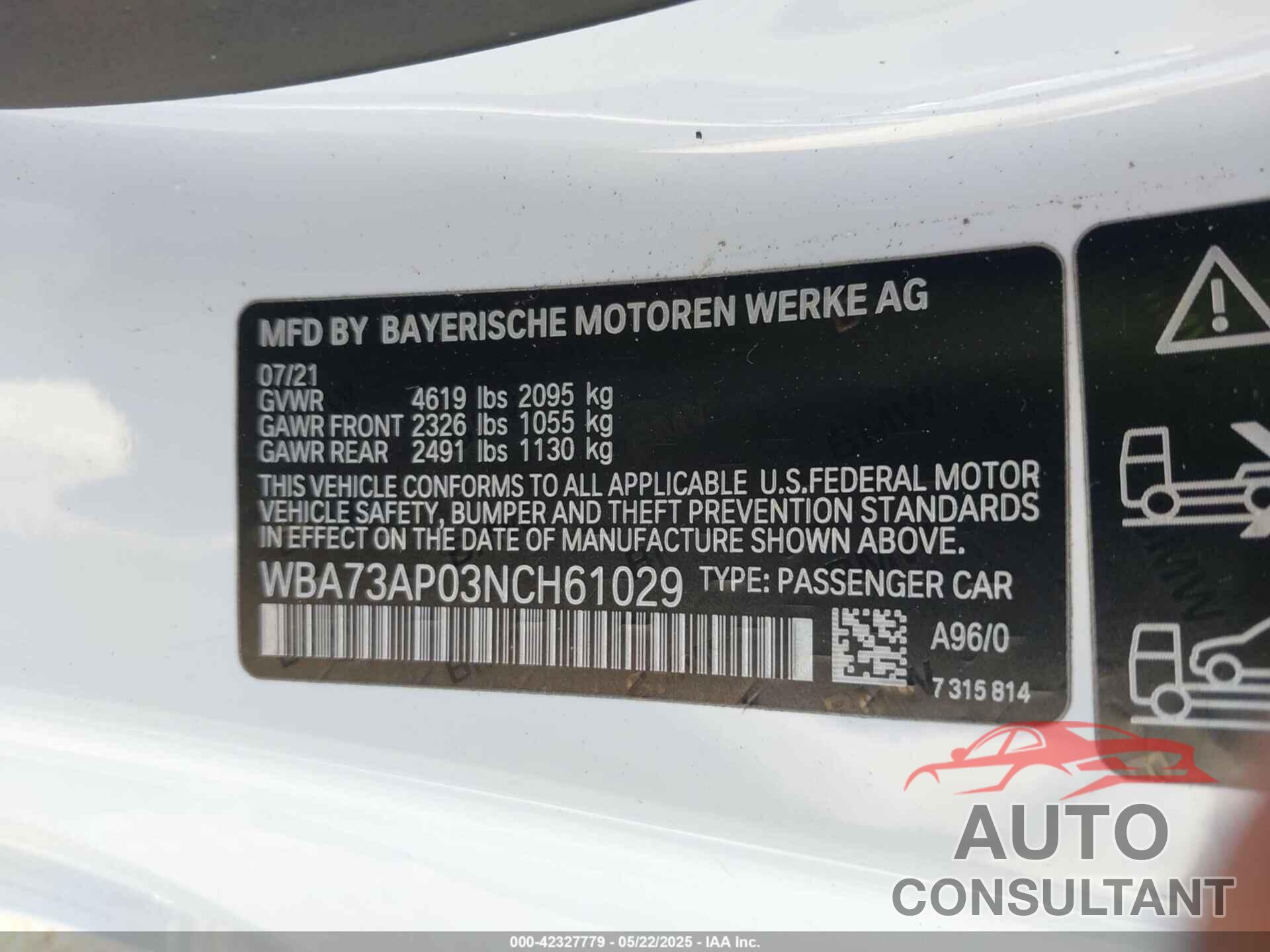 BMW 430I 2022 - WBA73AP03NCH61029