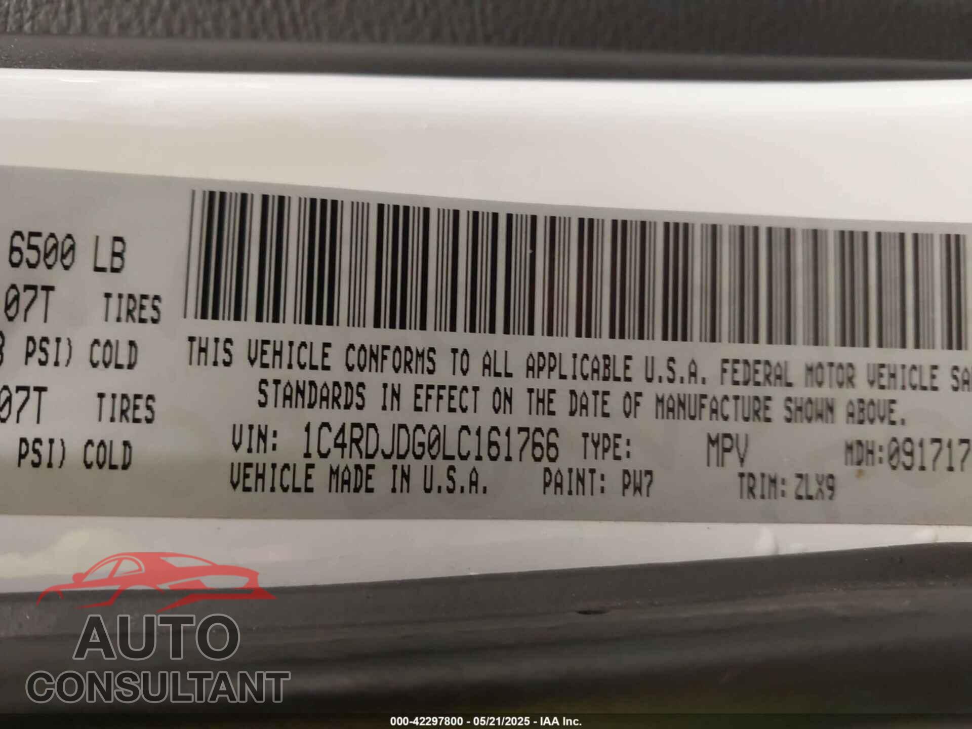 DODGE DURANGO 2020 - 1C4RDJDG0LC161766