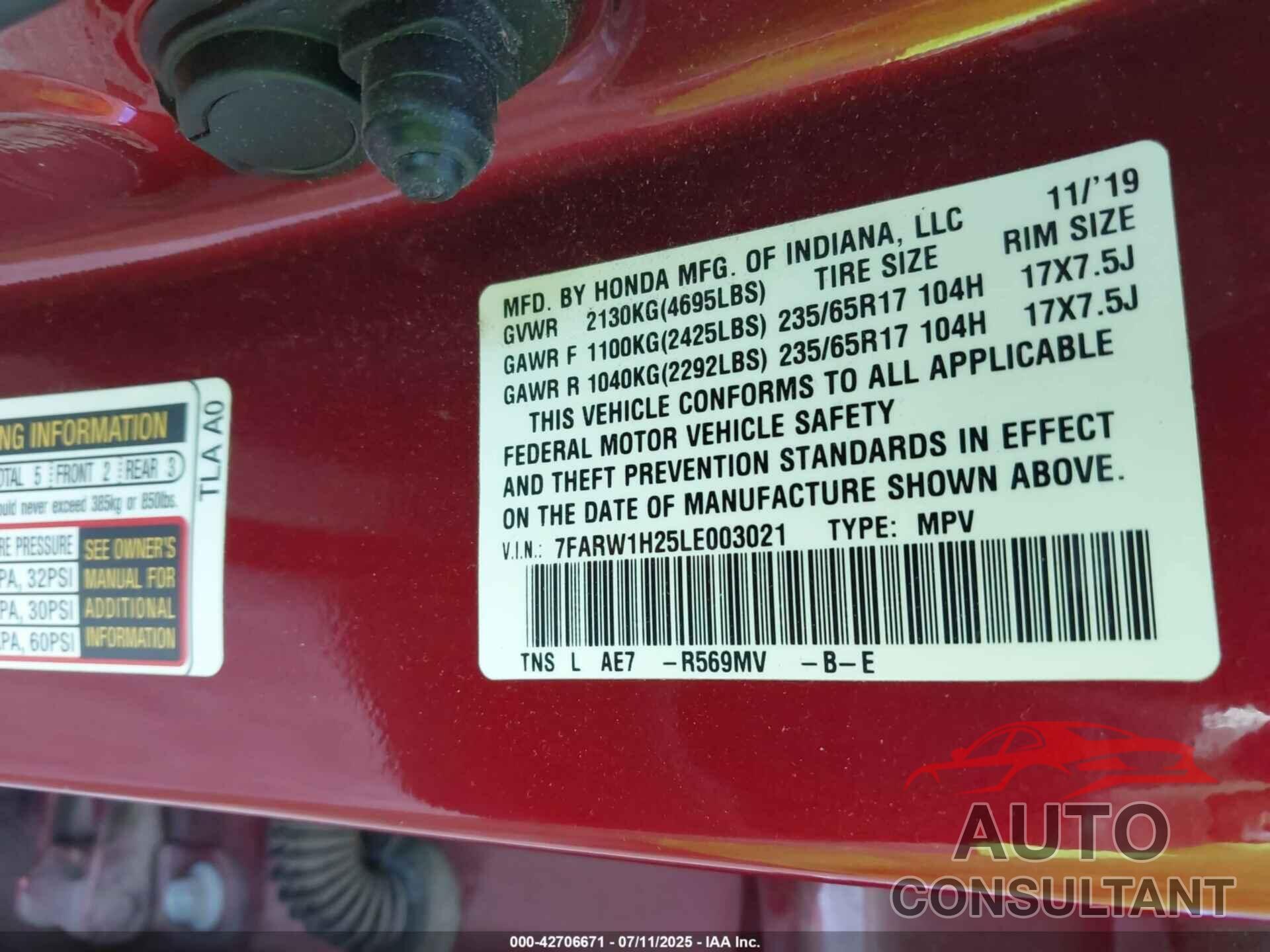 HONDA CR-V 2020 - 7FARW1H25LE003021