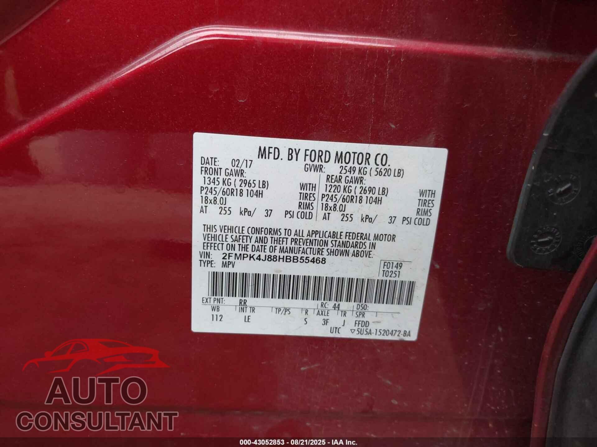 FORD EDGE 2017 - 2FMPK4J88HBB55468