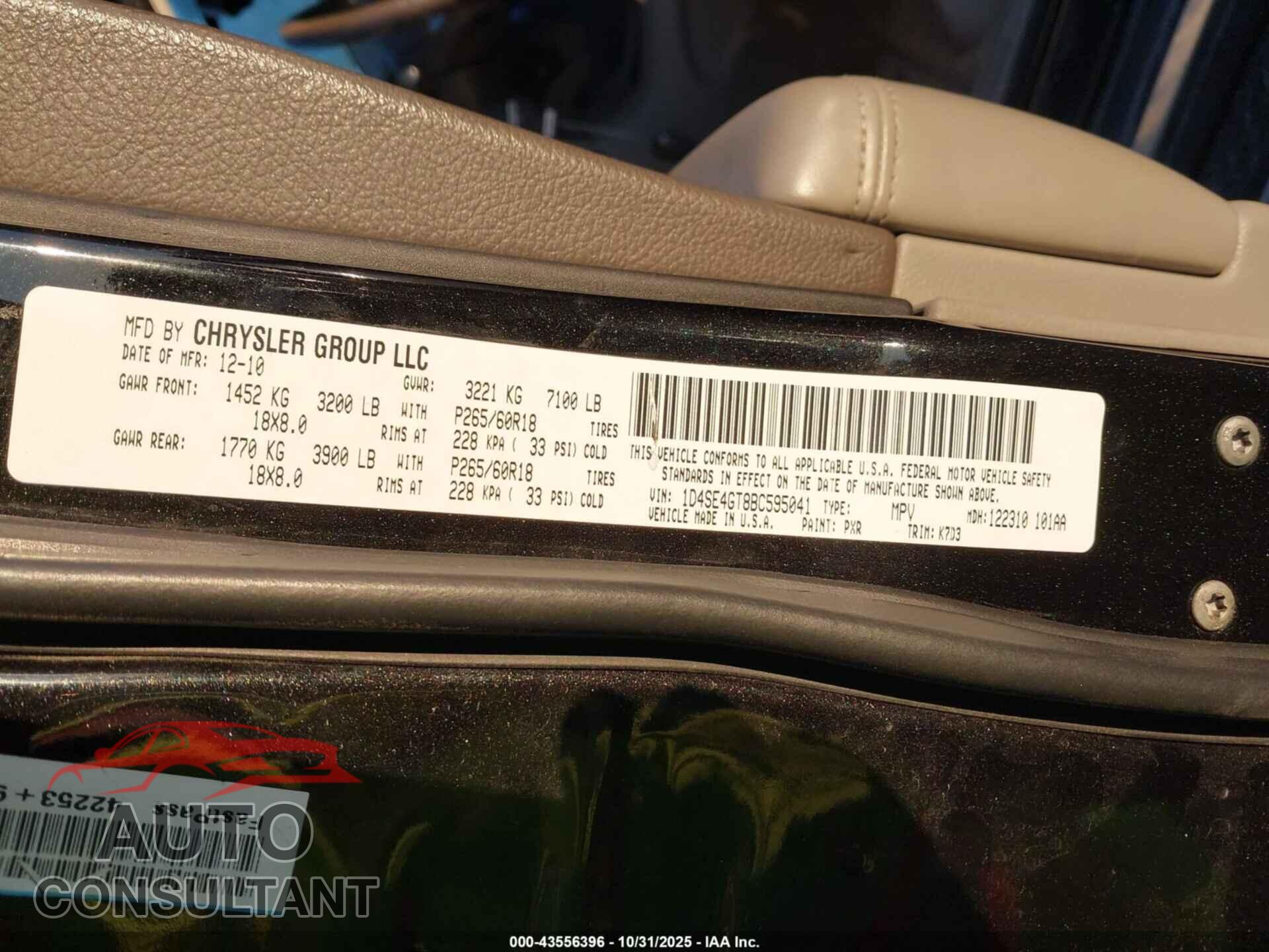 DODGE DURANGO 2011 - 1D4SE4GT8BC595041