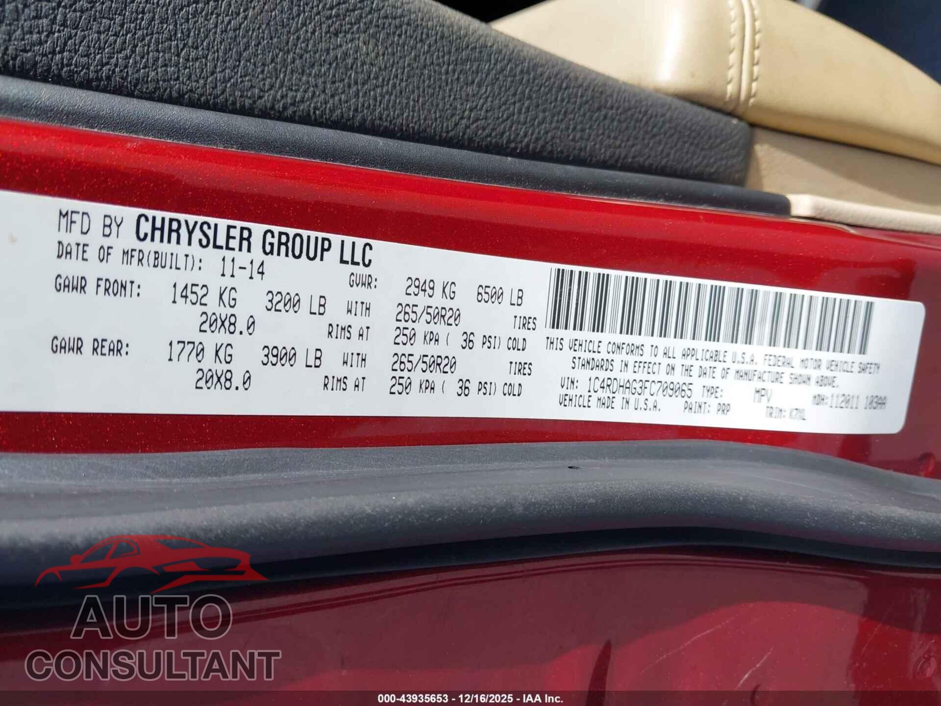 DODGE DURANGO 2015 - 1C4RDHAG3FC709065