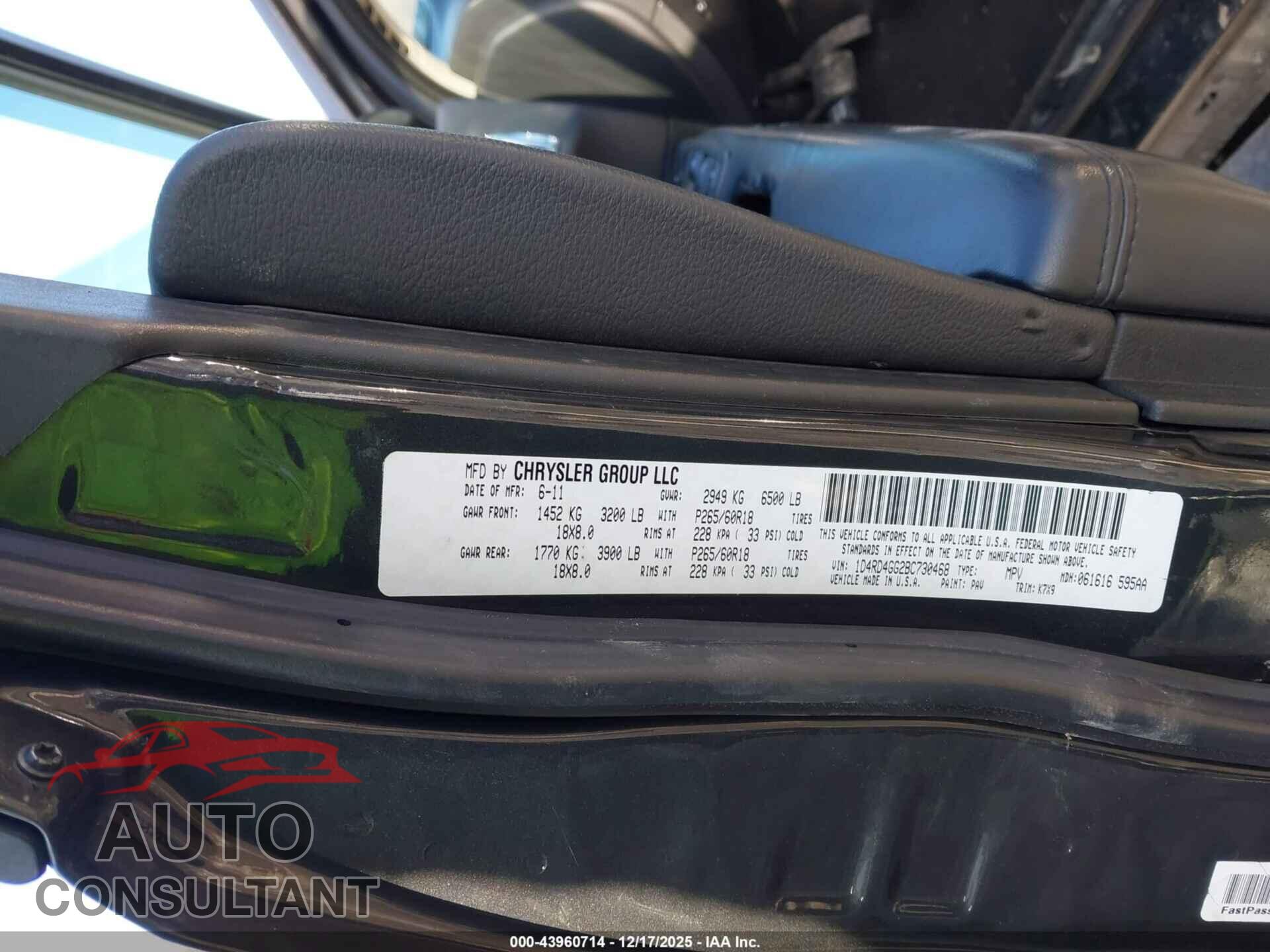 DODGE DURANGO 2011 - 1D4RD4GG2BC730468