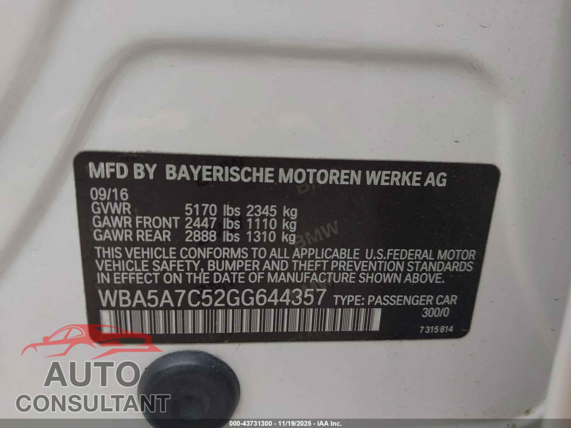 BMW 528I 2016 - WBA5A7C52GG644357