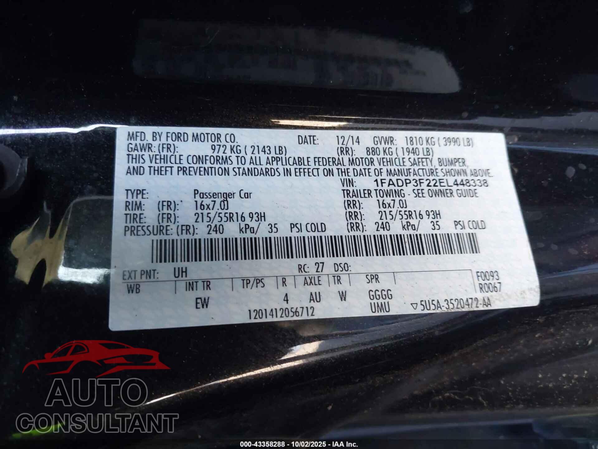 FORD FOCUS 2014 - 1FADP3F22EL448338