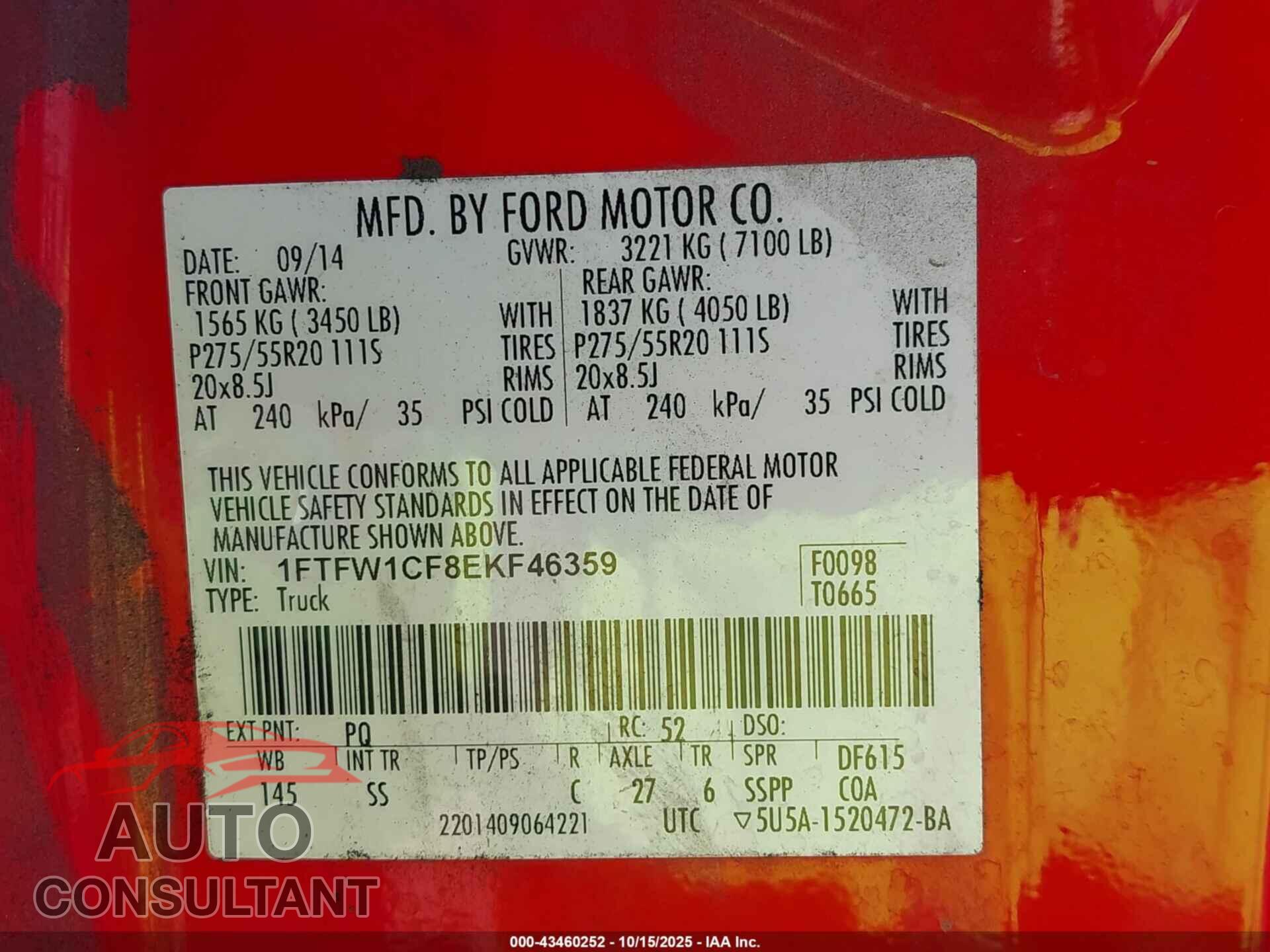 FORD F-150 2014 - 1FTFW1CF8EKF46359