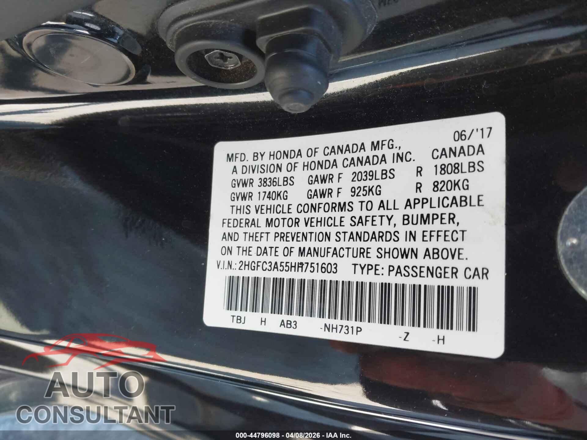 HONDA CIVIC 2017 - 2HGFC3A55HH751603
