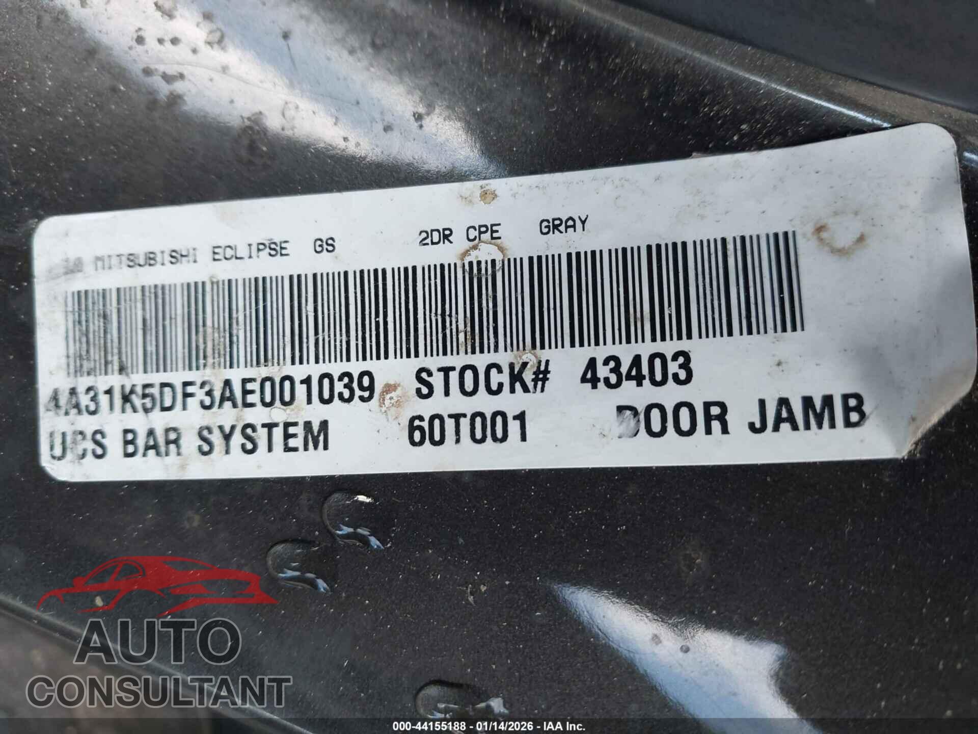 MITSUBISHI ECLIPSE 2010 - 4A31K5DF3AE001039