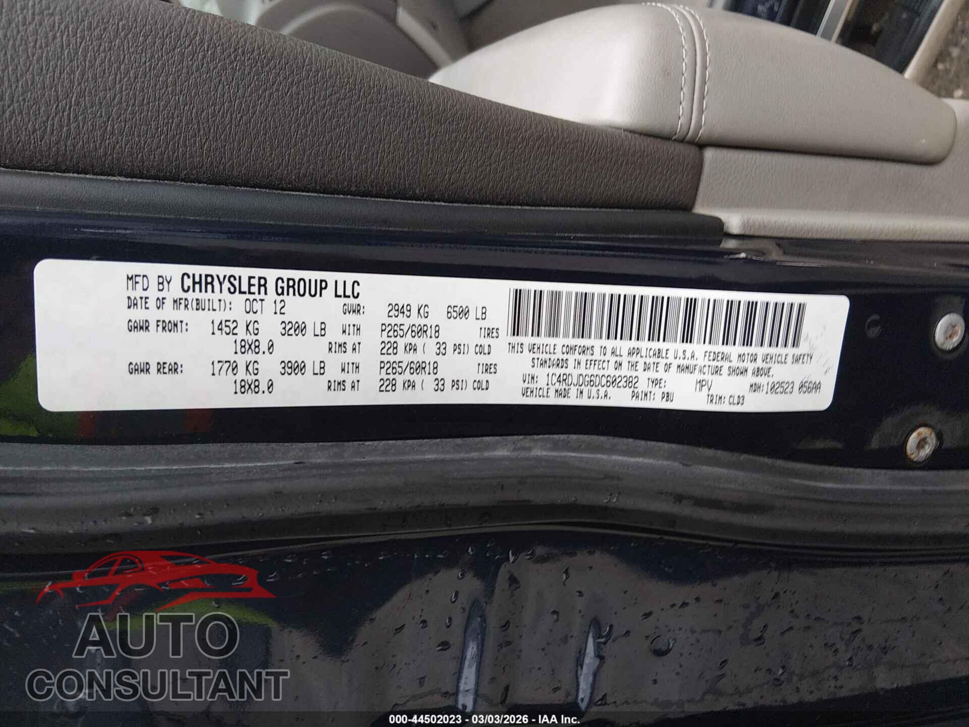 DODGE DURANGO 2013 - 1C4RDJDG6DC602382