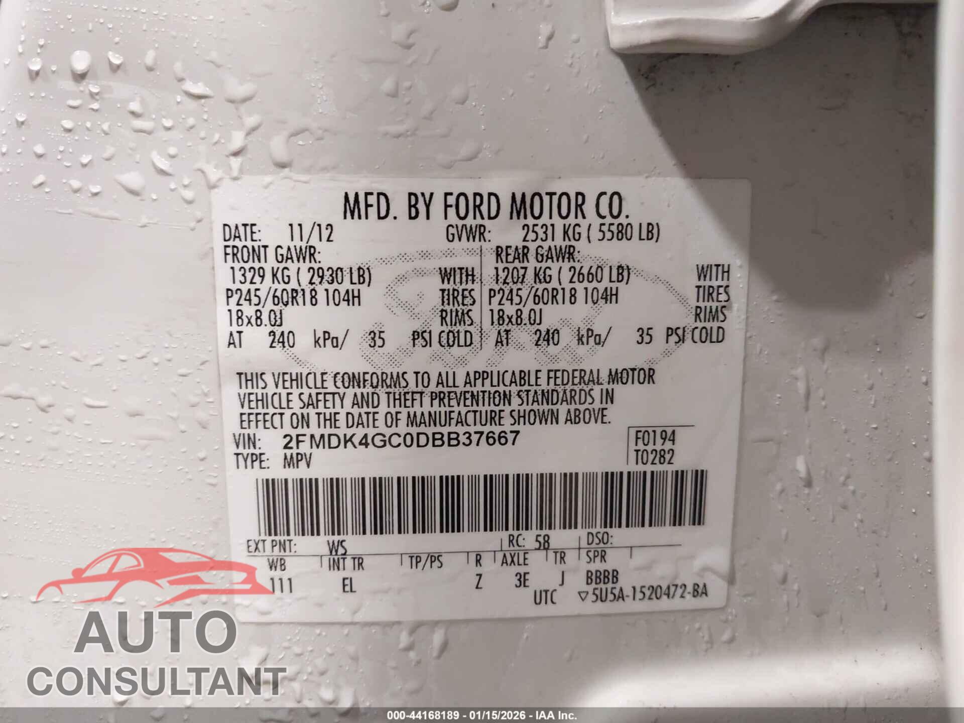 FORD EDGE 2013 - 2FMDK4GC0DBB37667