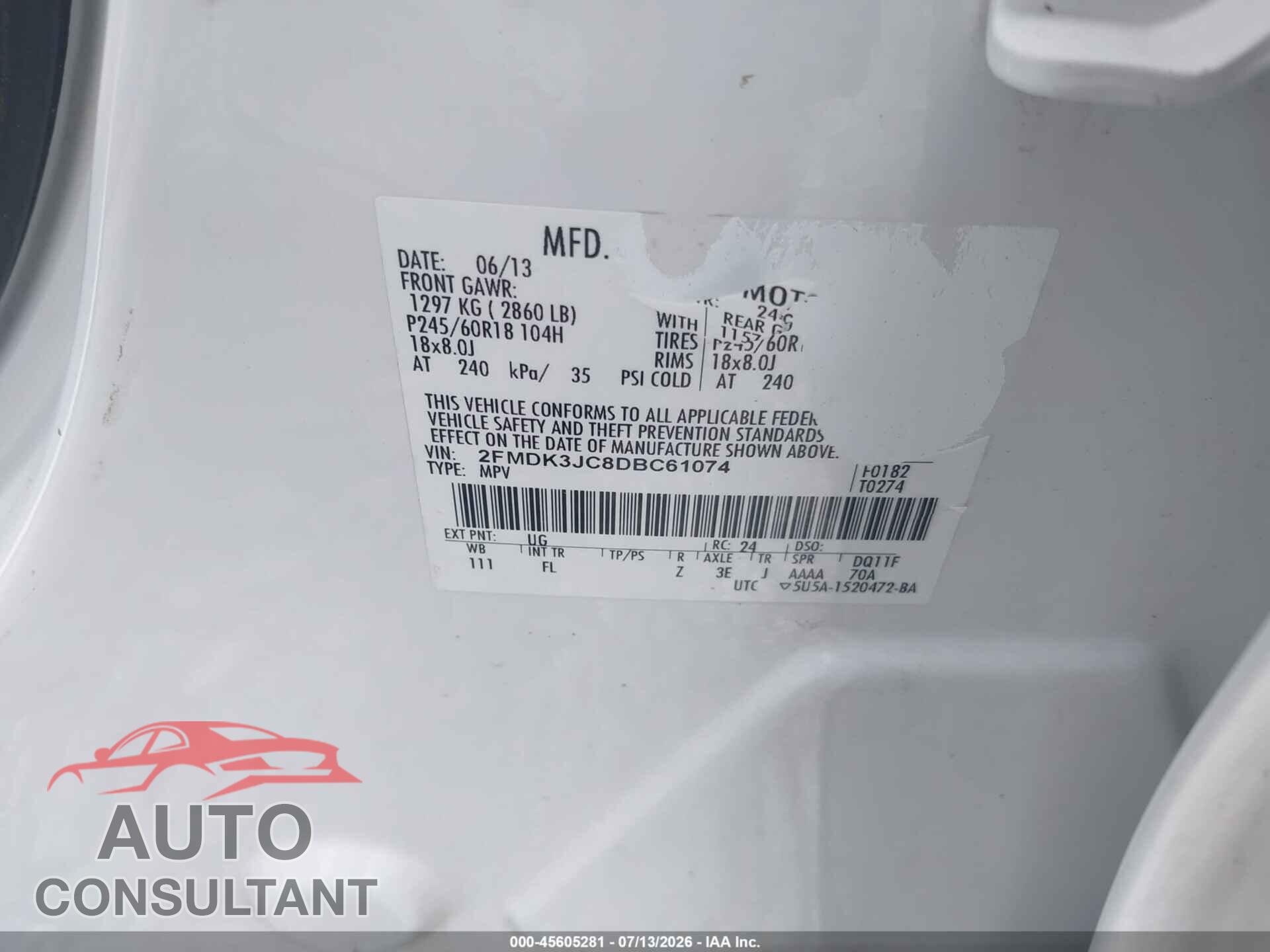 FORD EDGE 2013 - 2FMDK3JC8DBC61074