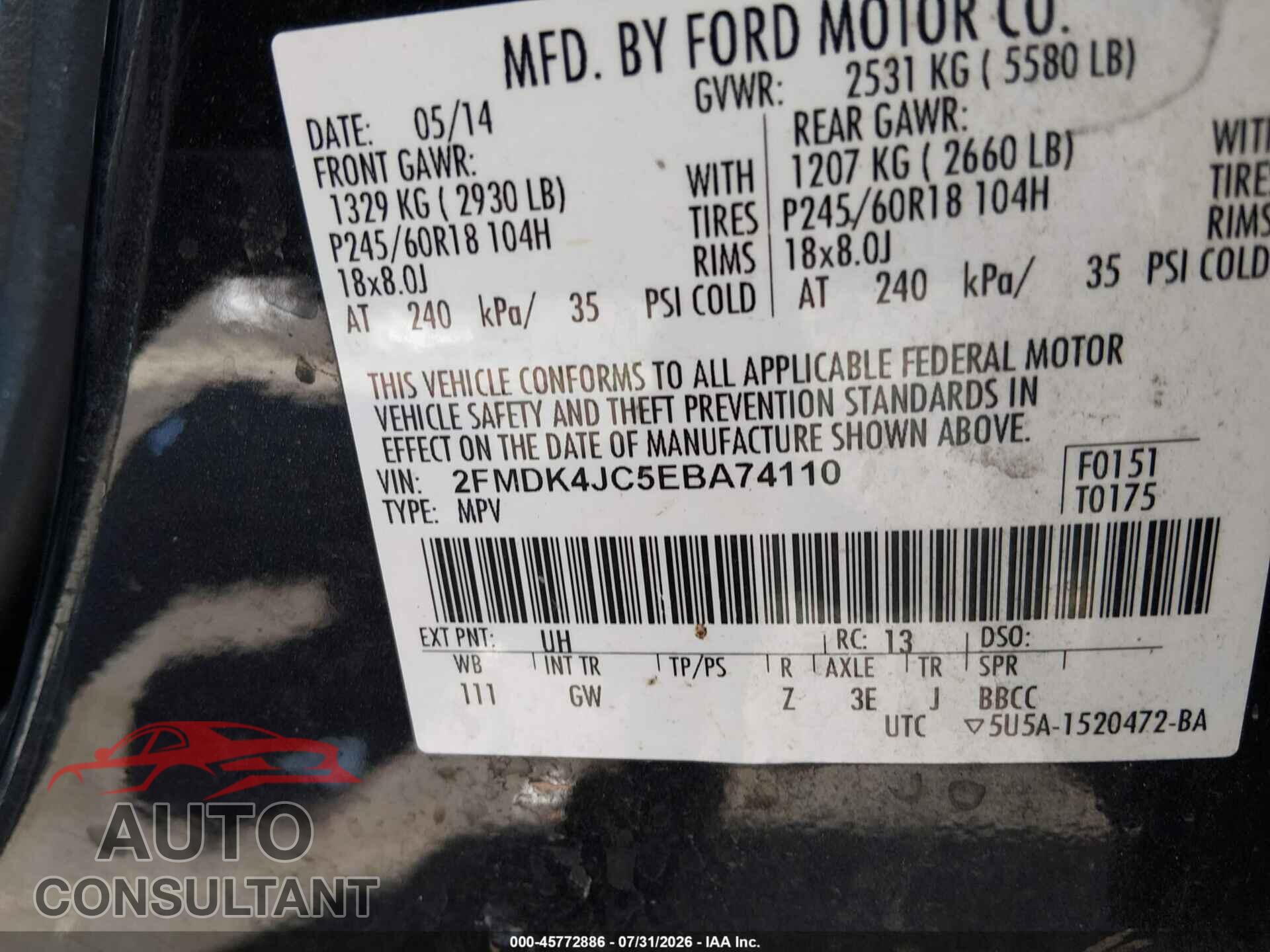 FORD EDGE 2014 - 2FMDK4JC5EBA74110