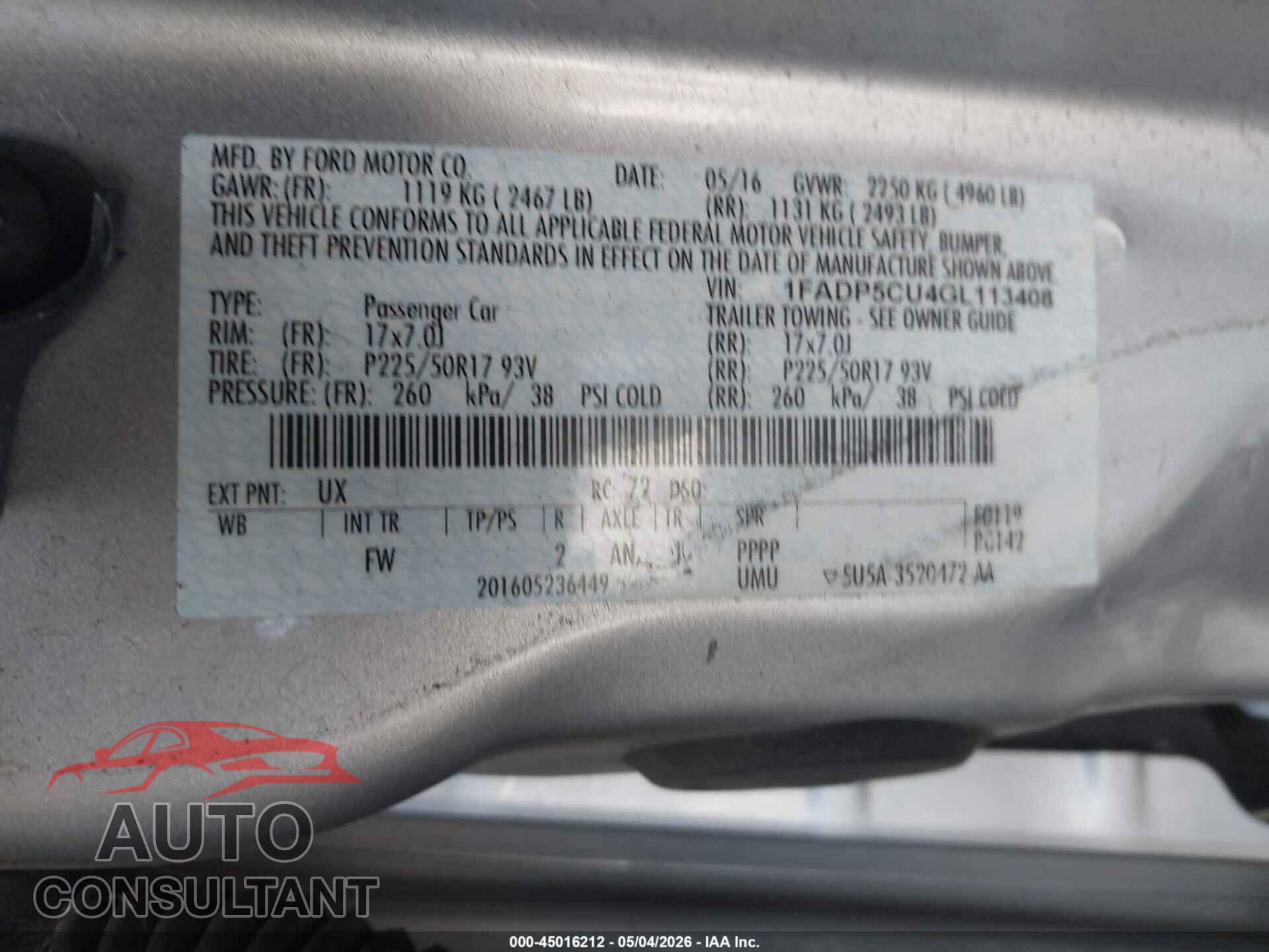 FORD C-MAX ENERGI 2016 - 1FADP5CU4GL113408