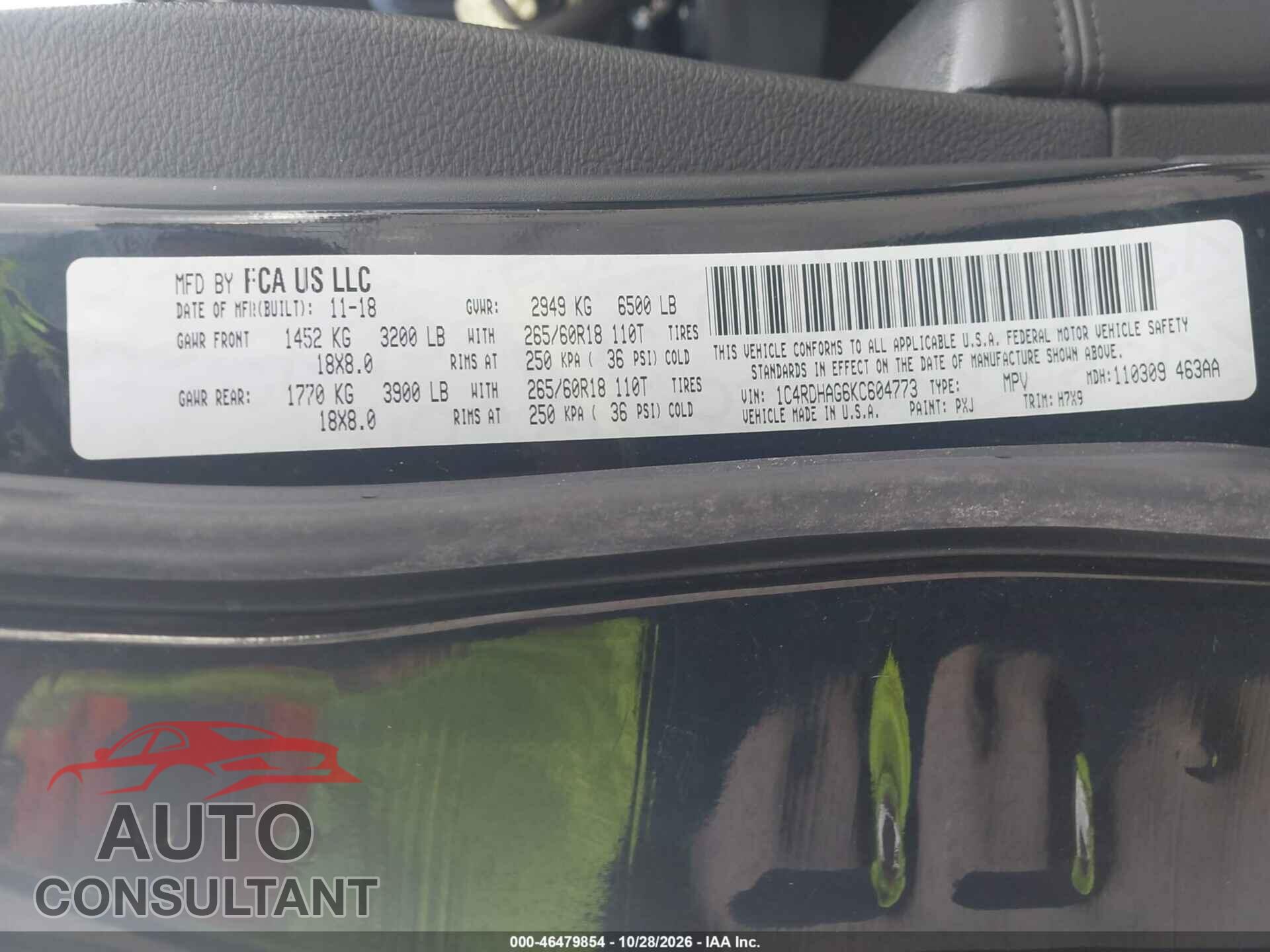 DODGE DURANGO 2019 - 1C4RDHAG6KC604773