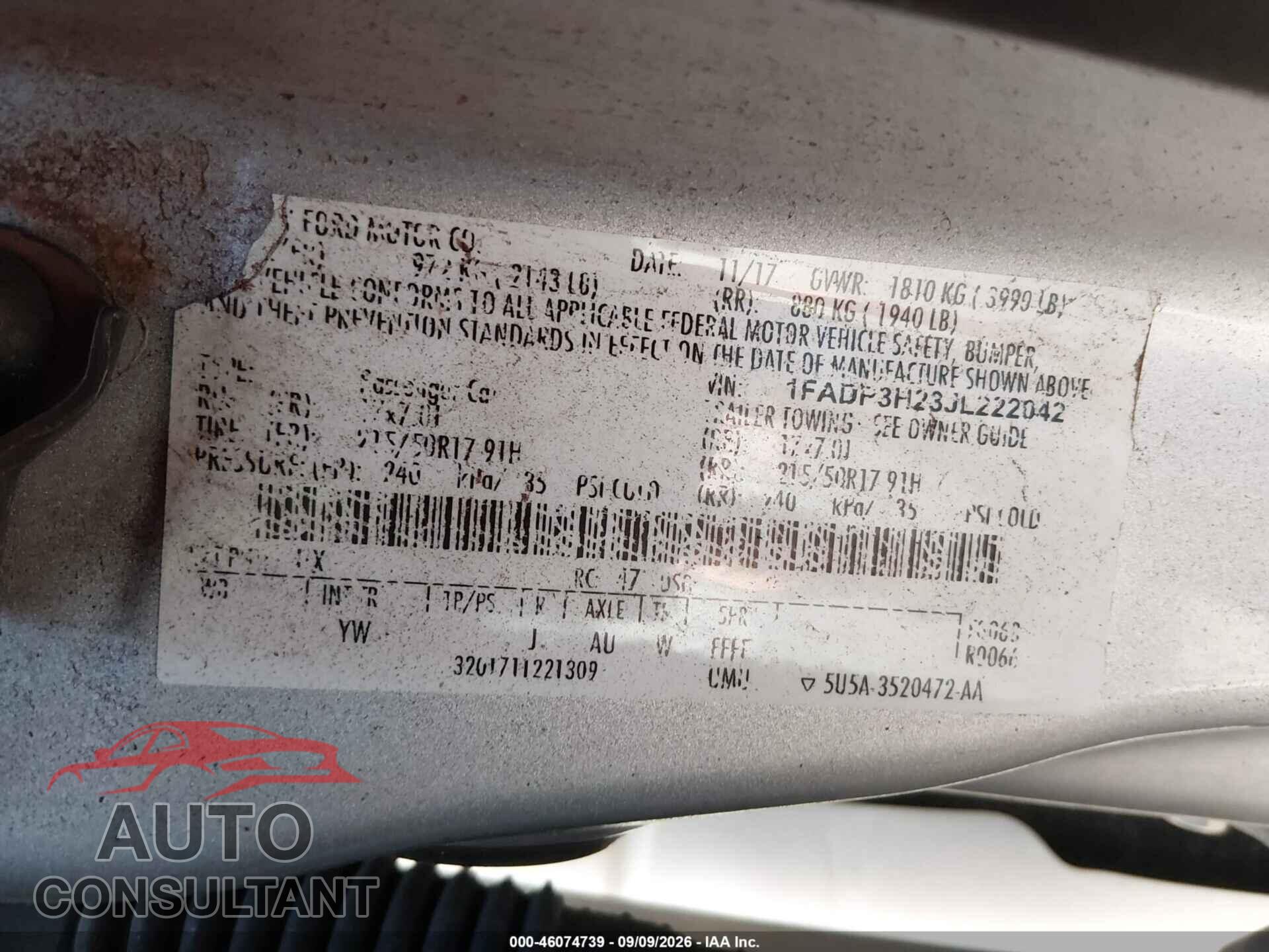FORD FOCUS 2018 - 1FADP3H23JL222042